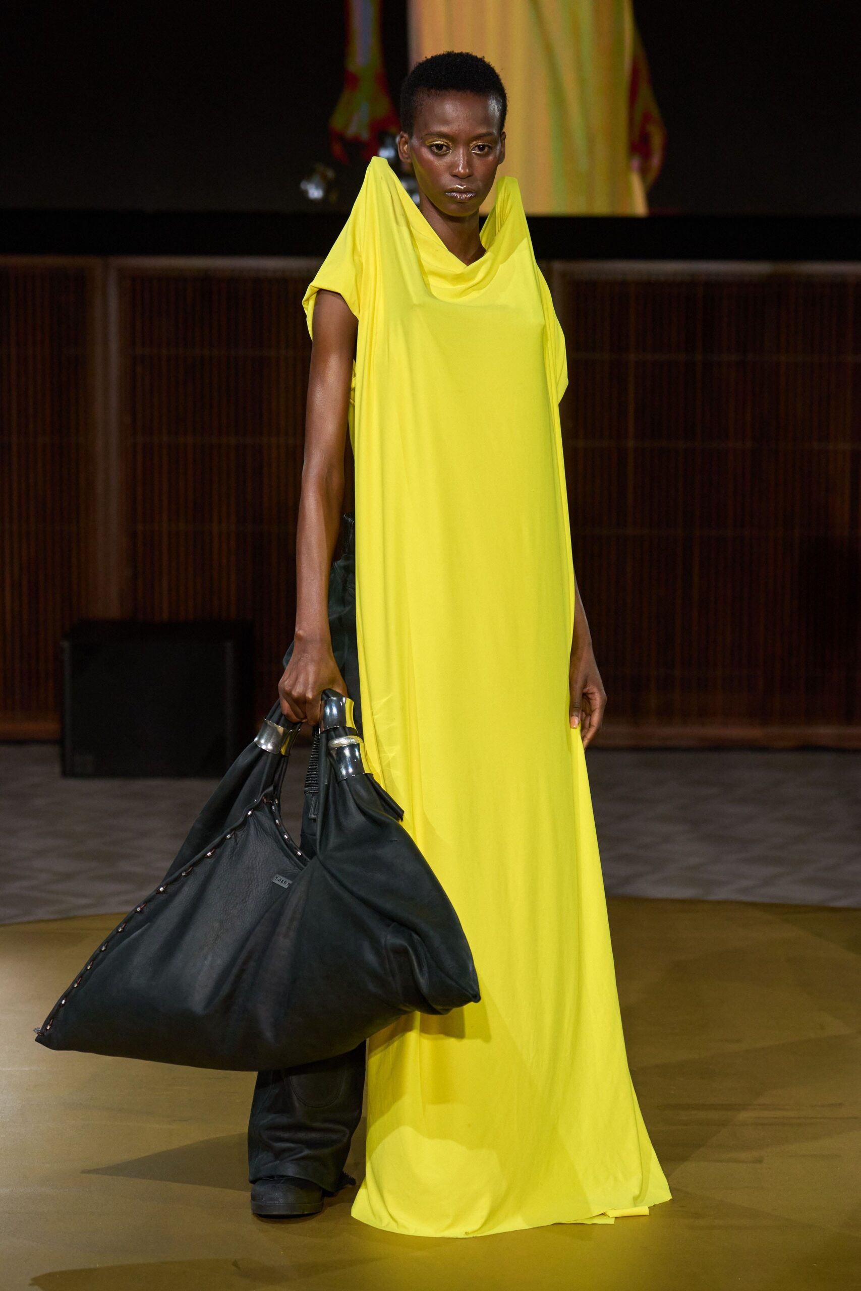 yellow cotton sleeveless high-neck relaxed layered maxi dress