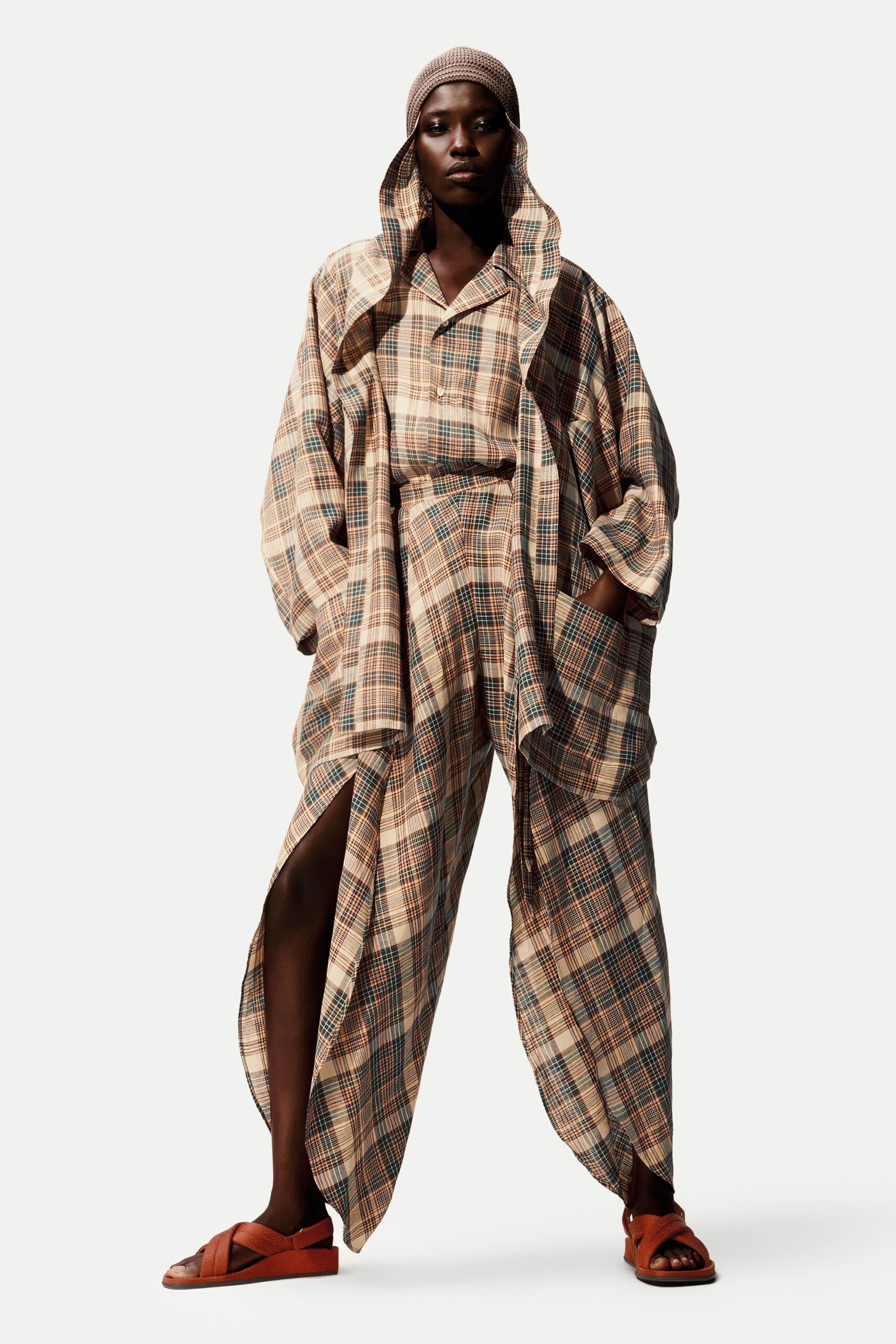 oversized checked jacket and relaxed pants