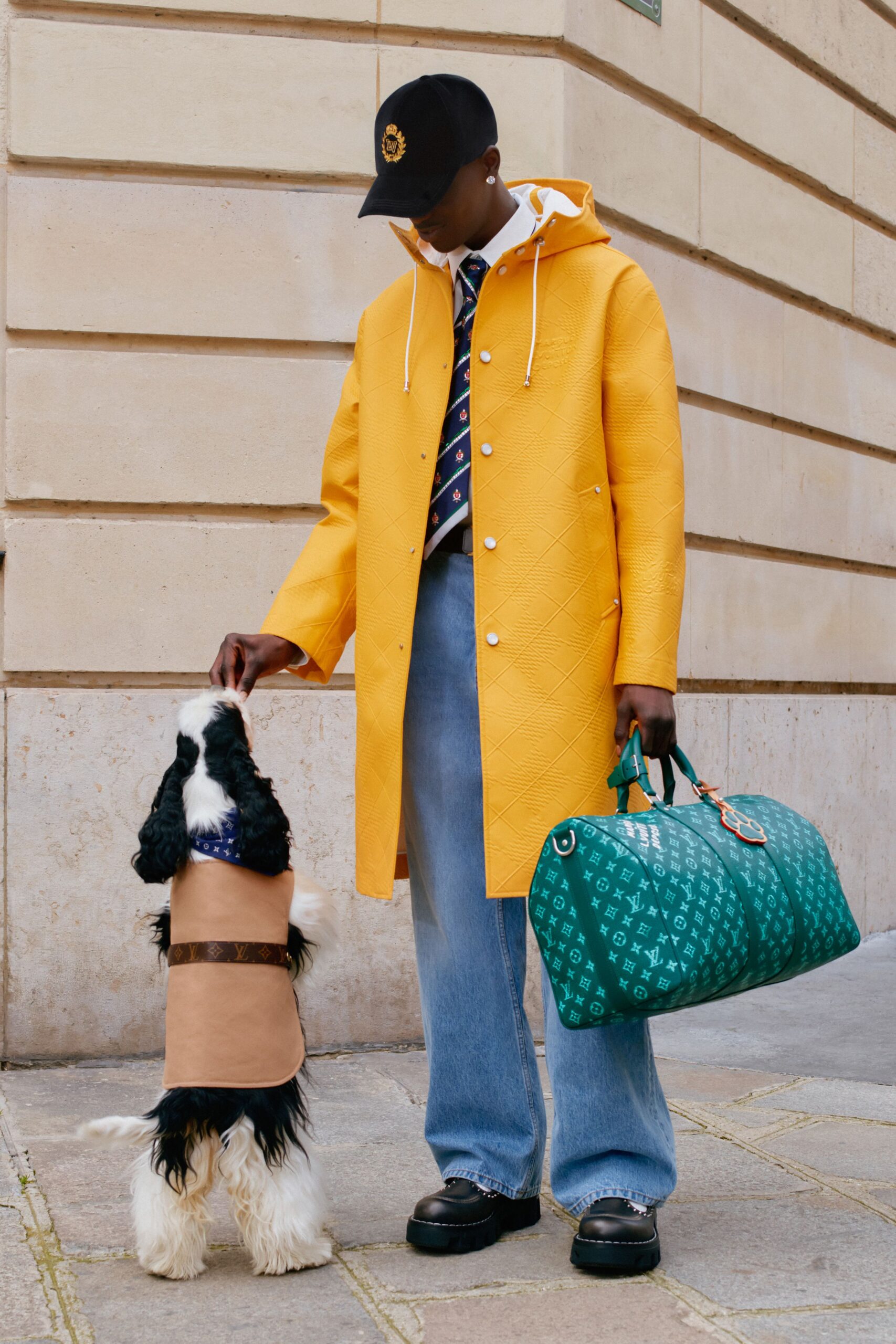 yellow vinyl coat with accessories