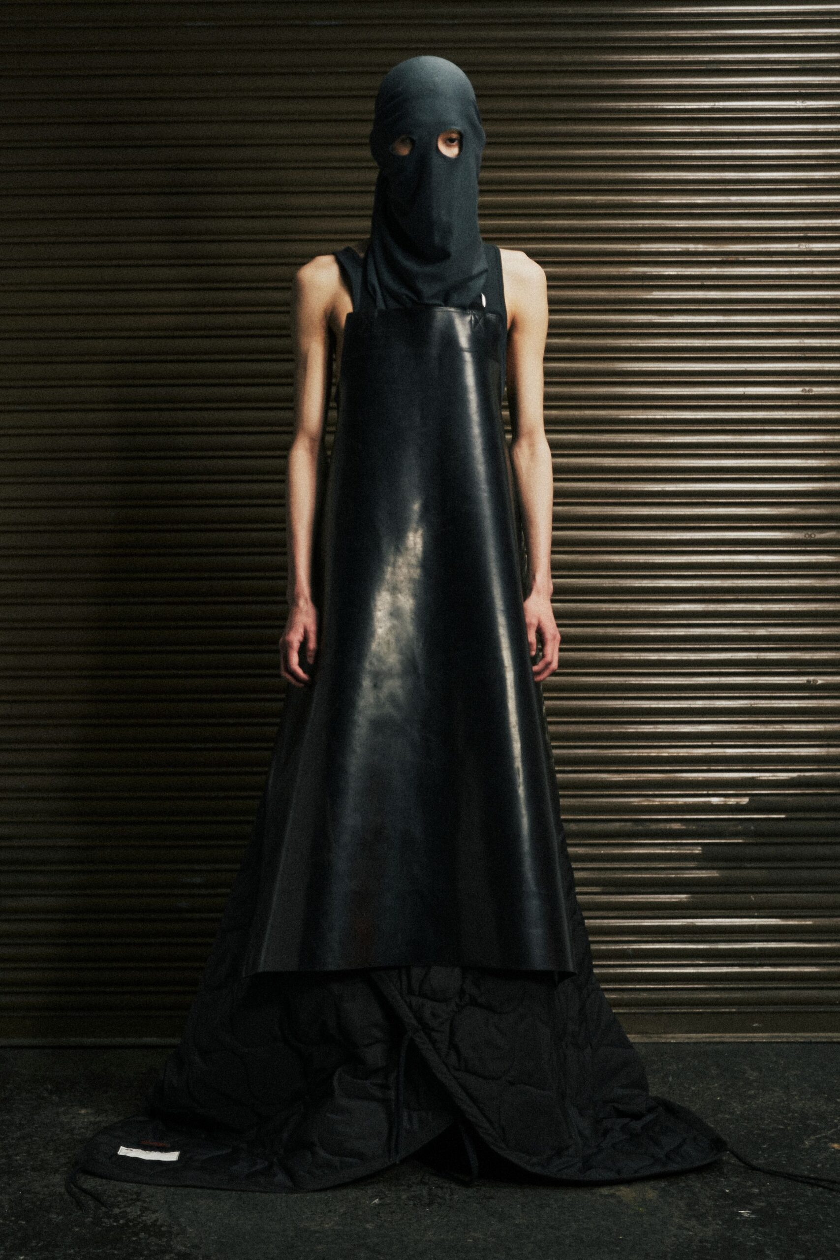 black leather sleeveless dress