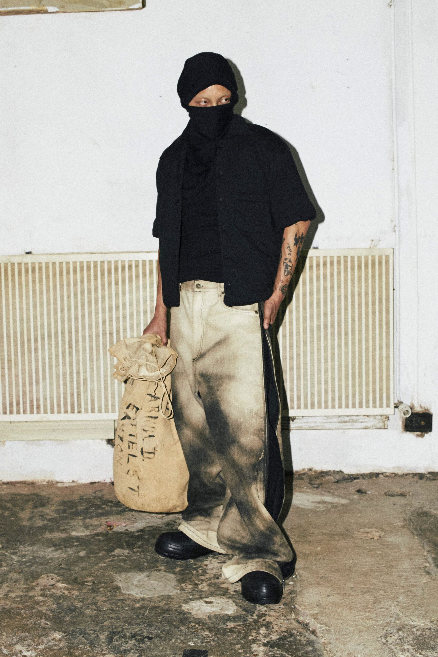 beige denim relaxed distressed pants