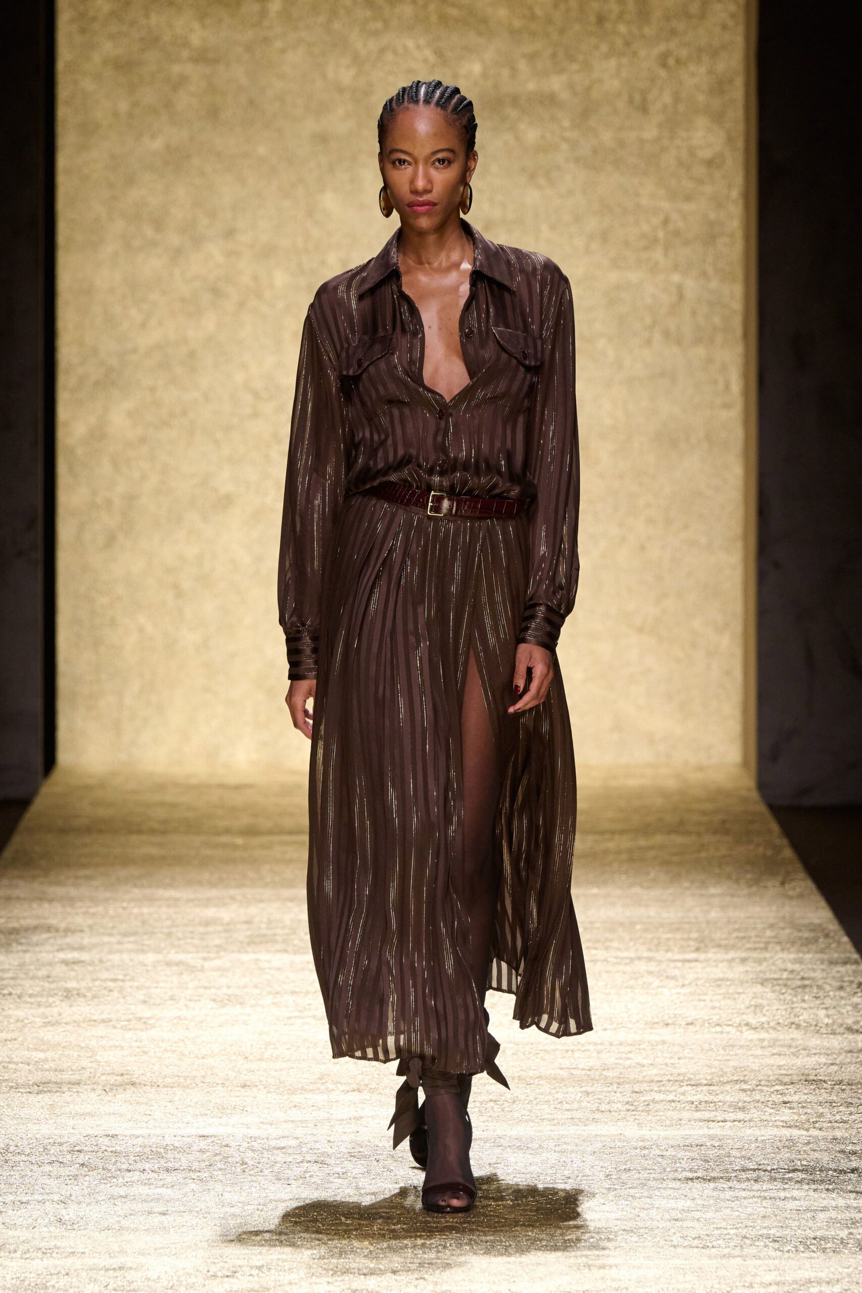 brown silk pleated maxi dress