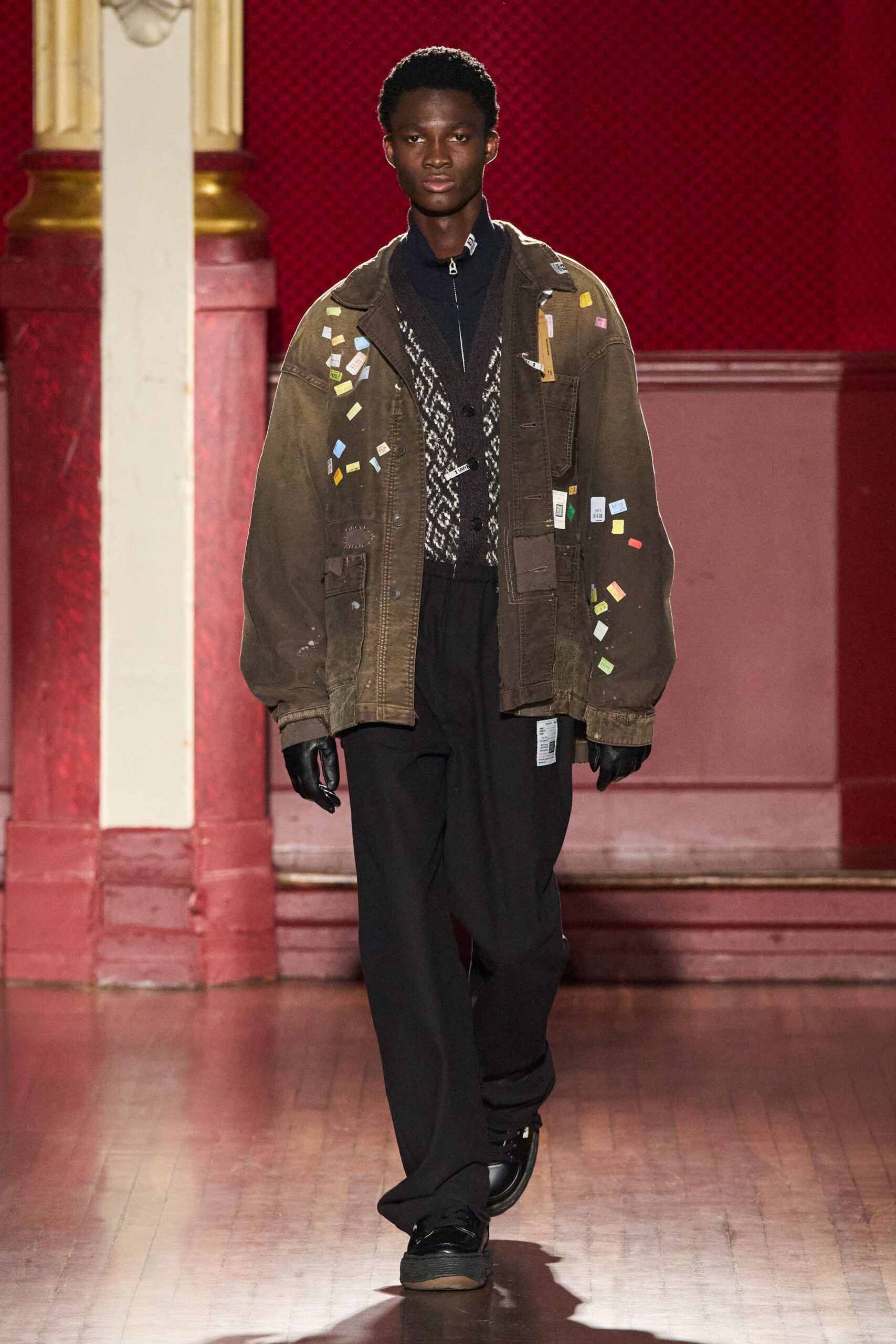 brown relaxed jacket with black pants