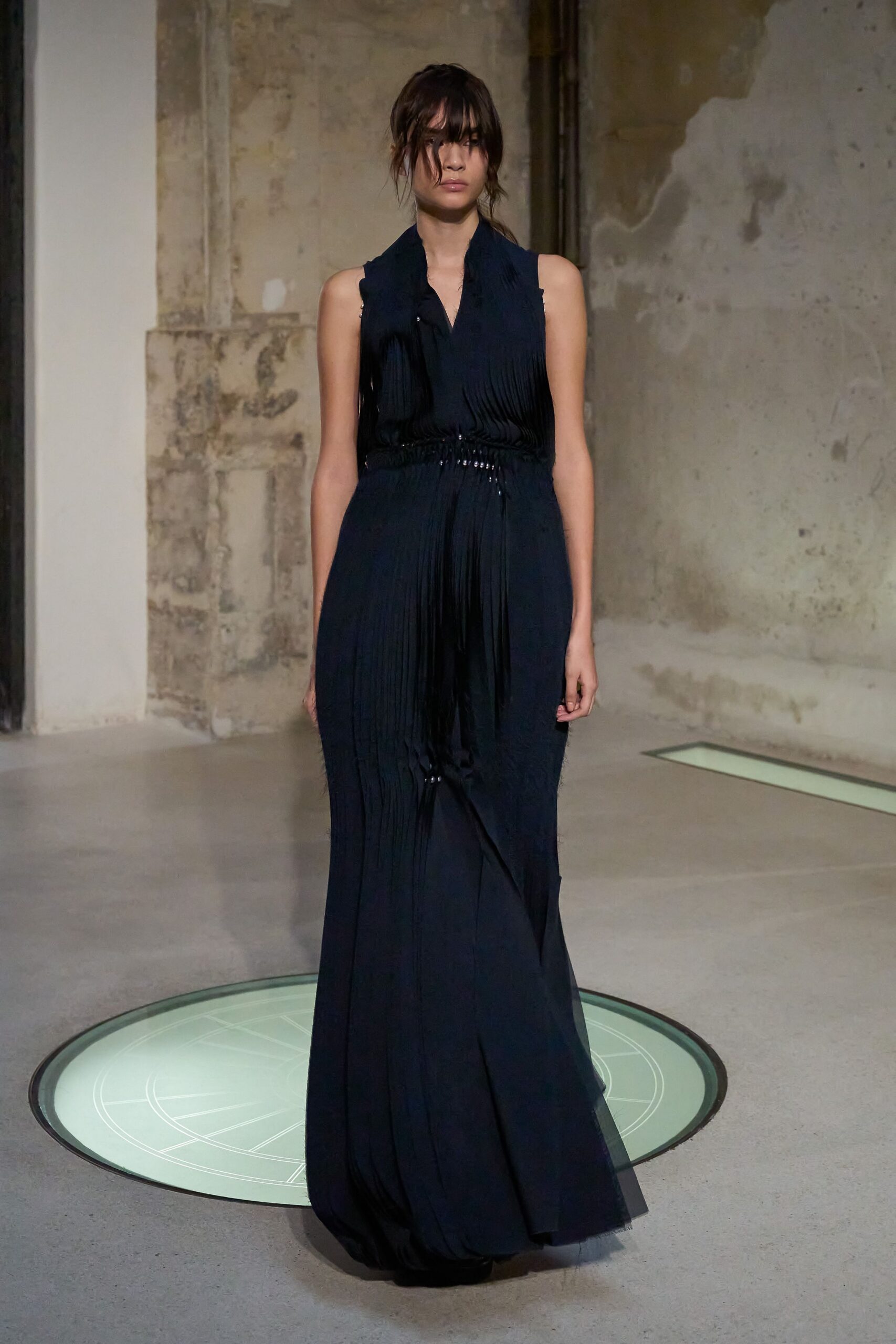 black silk sleeveless gown