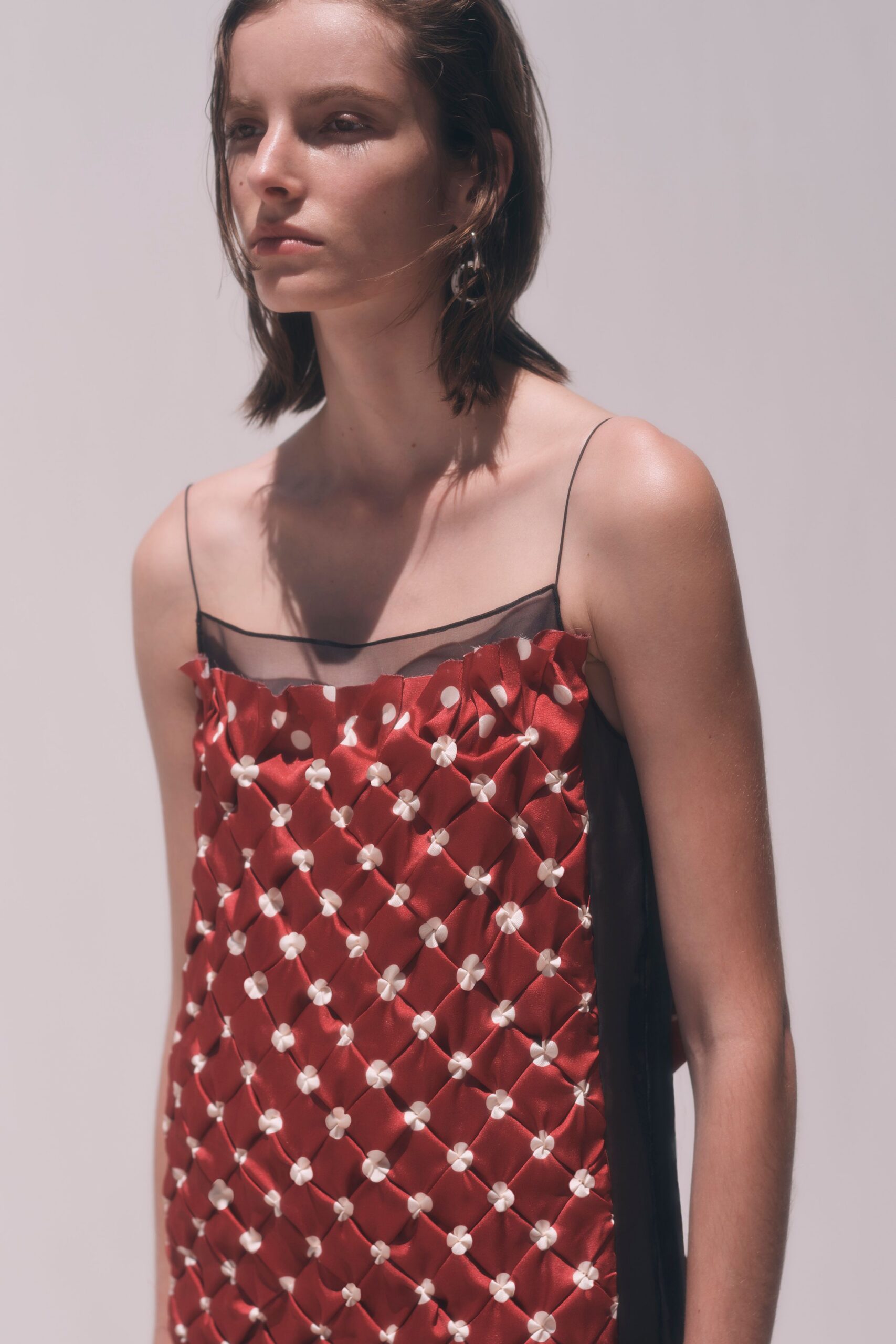 red silk sleeveless dress
