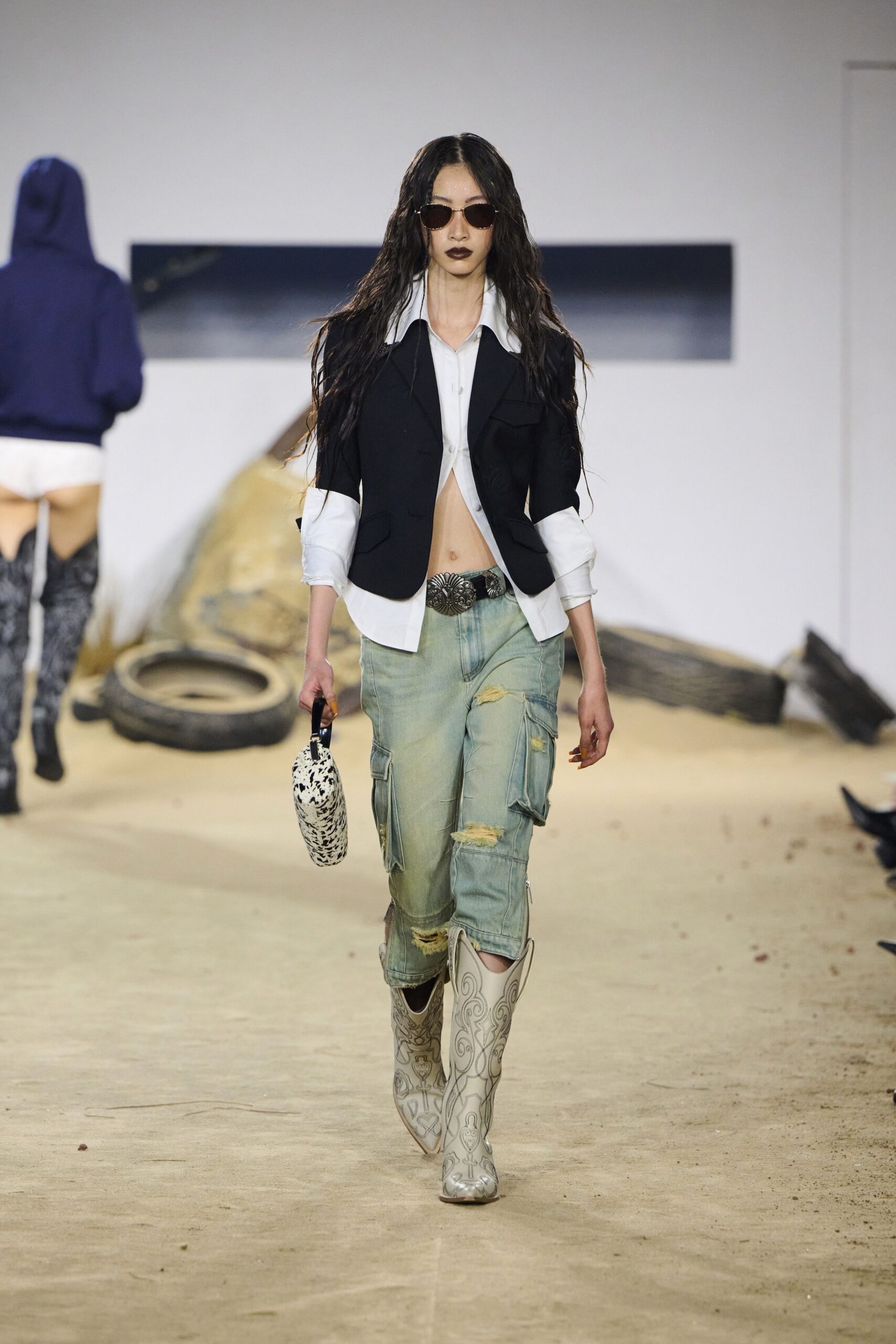 blue relaxed distressed pants