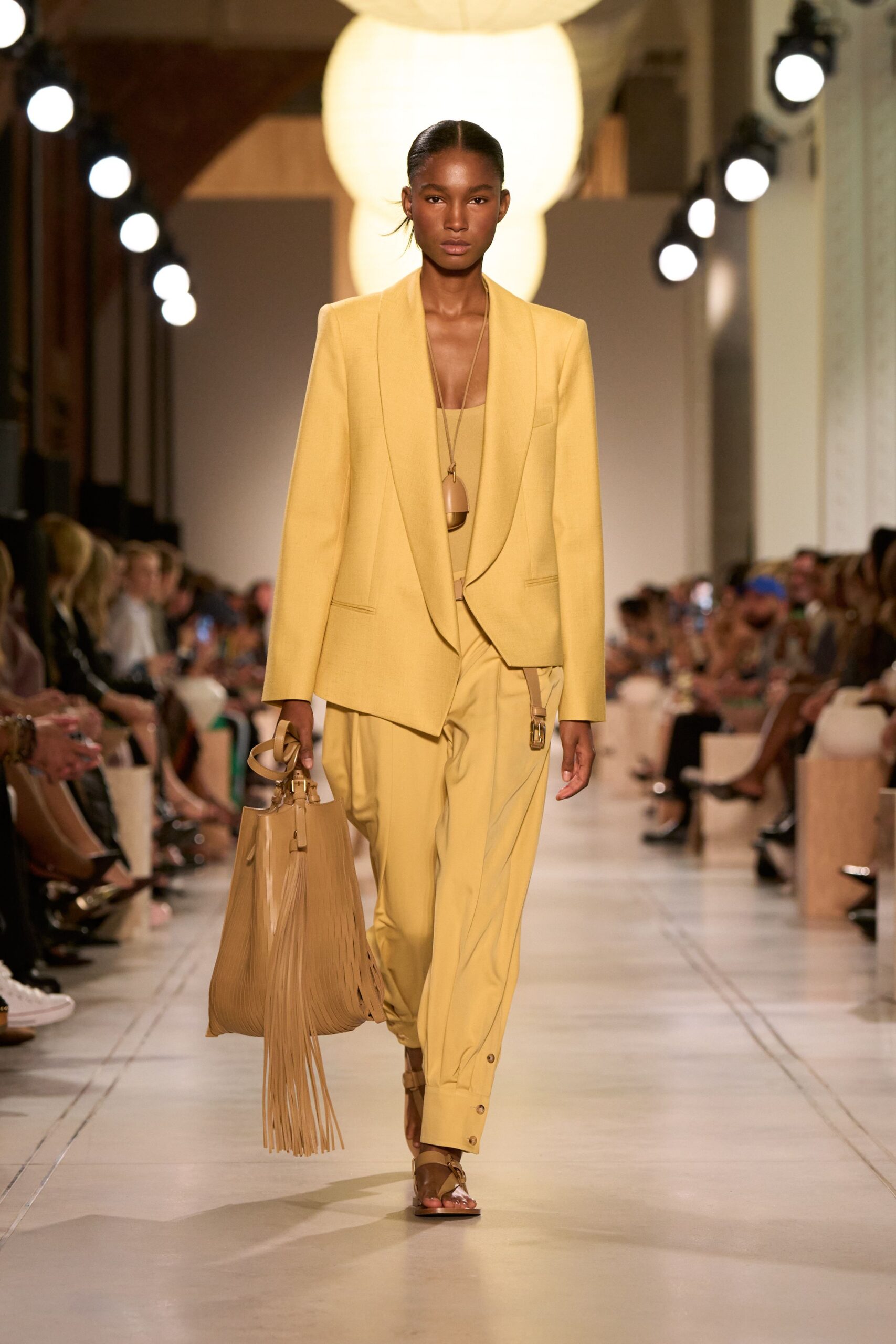 yellow tailored blazer and relaxed pants