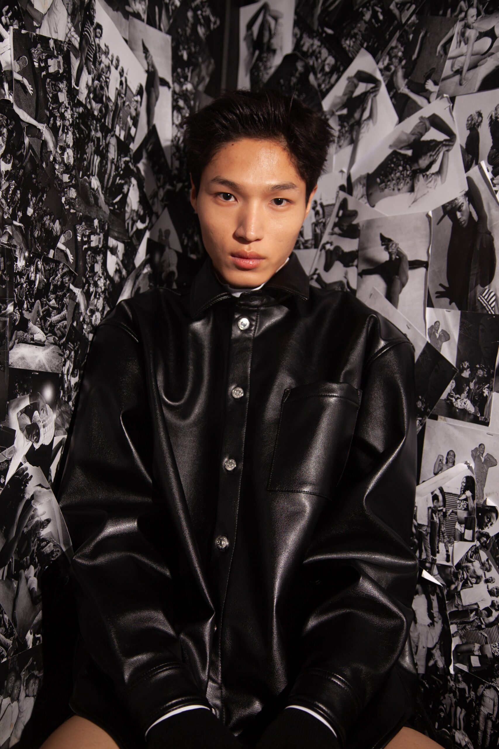 black leather relaxed shirt