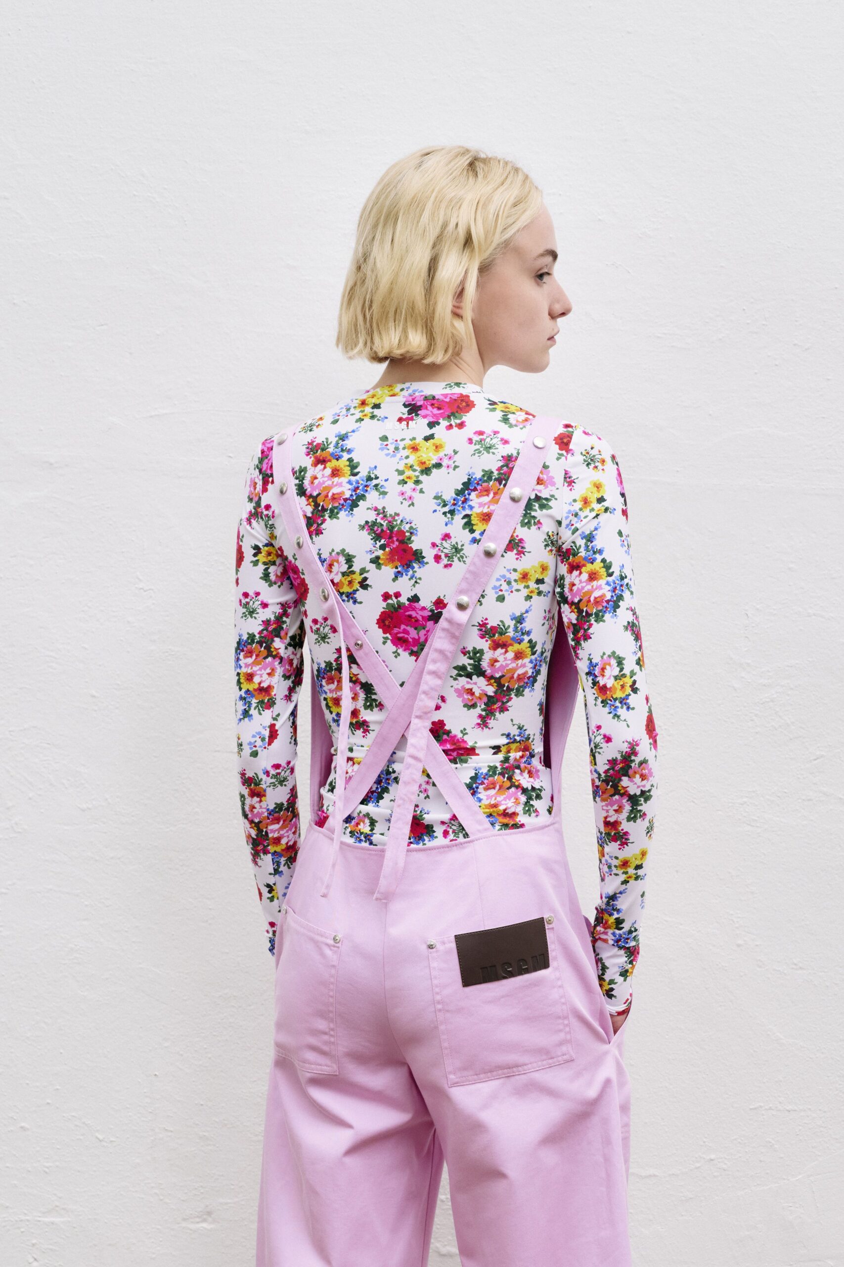 white long-sleeve fitted floral bodysuit