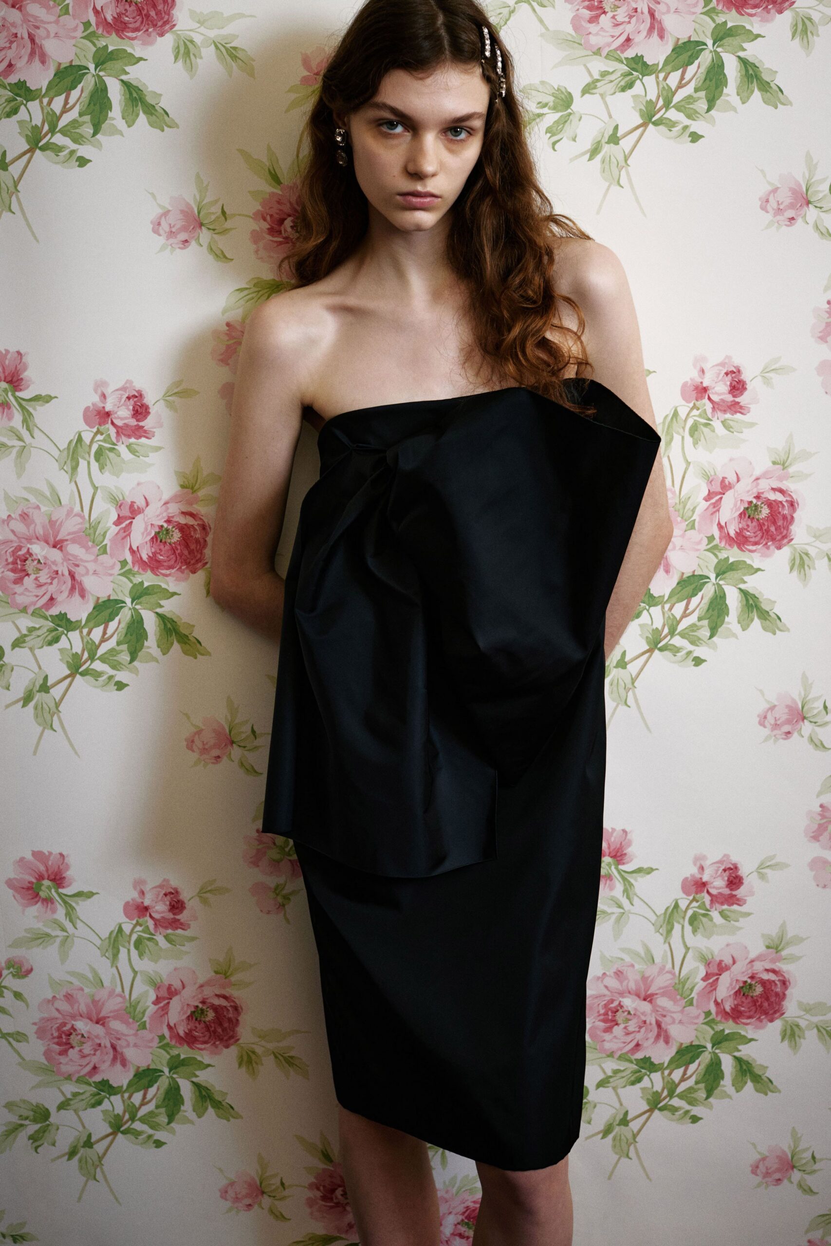 black silk strapless dress