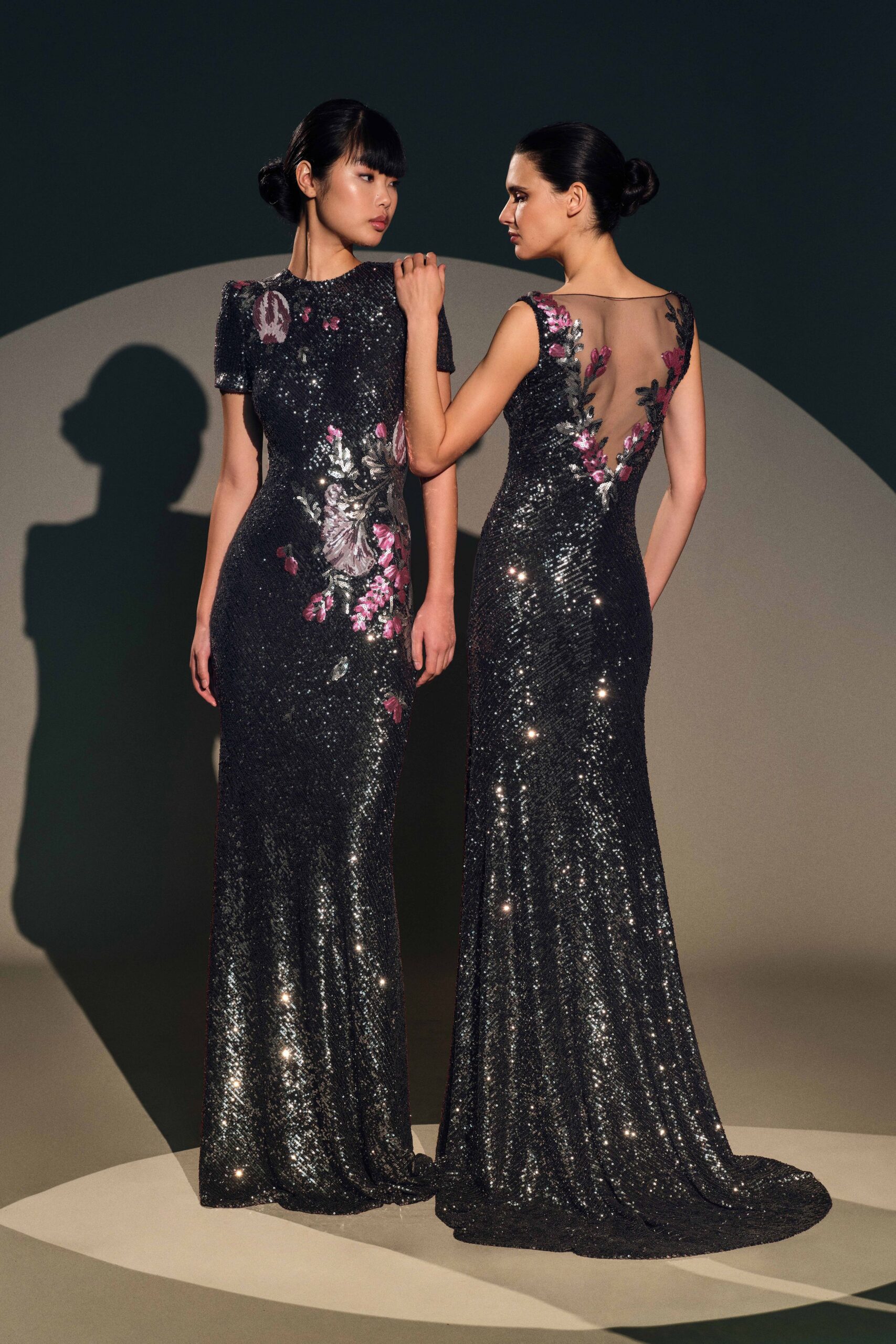 black sequin embroidered gowns