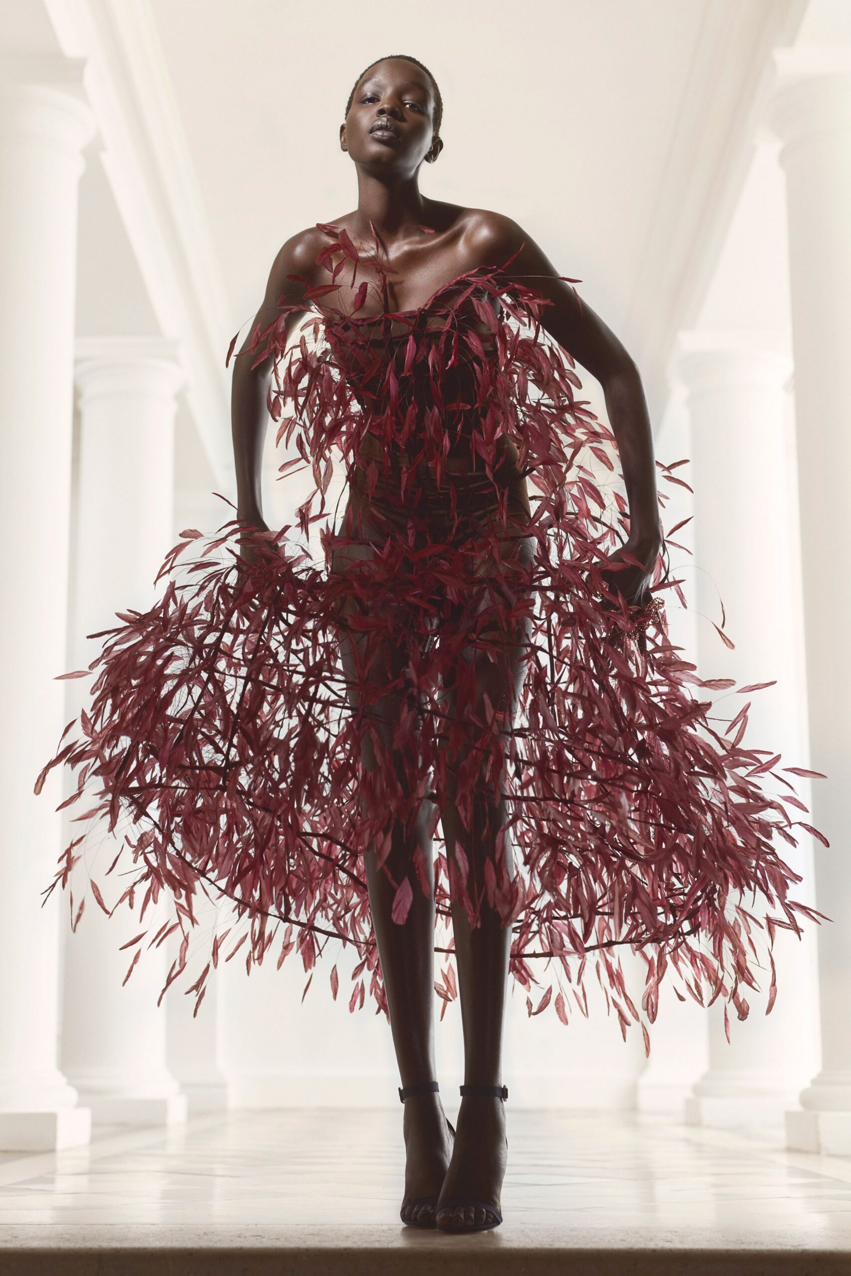 red silk strapless fitted fringed mini dress