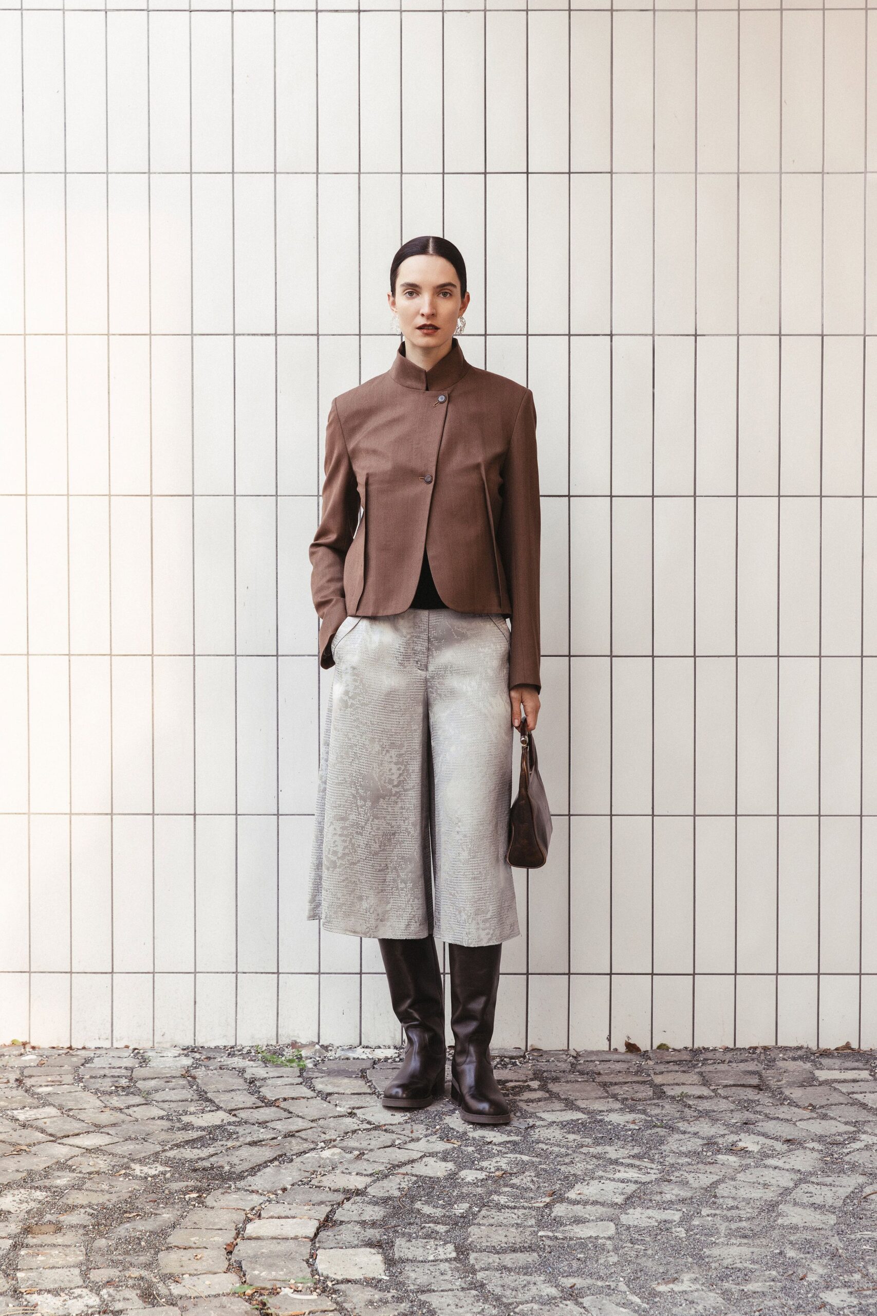 gray cotton relaxed pleated culottes