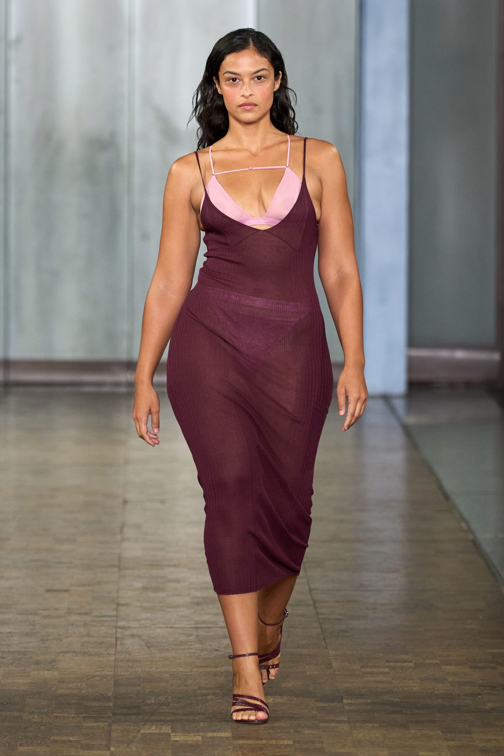 maroon cotton sleeveless v-neck fitted ruched sheer dress