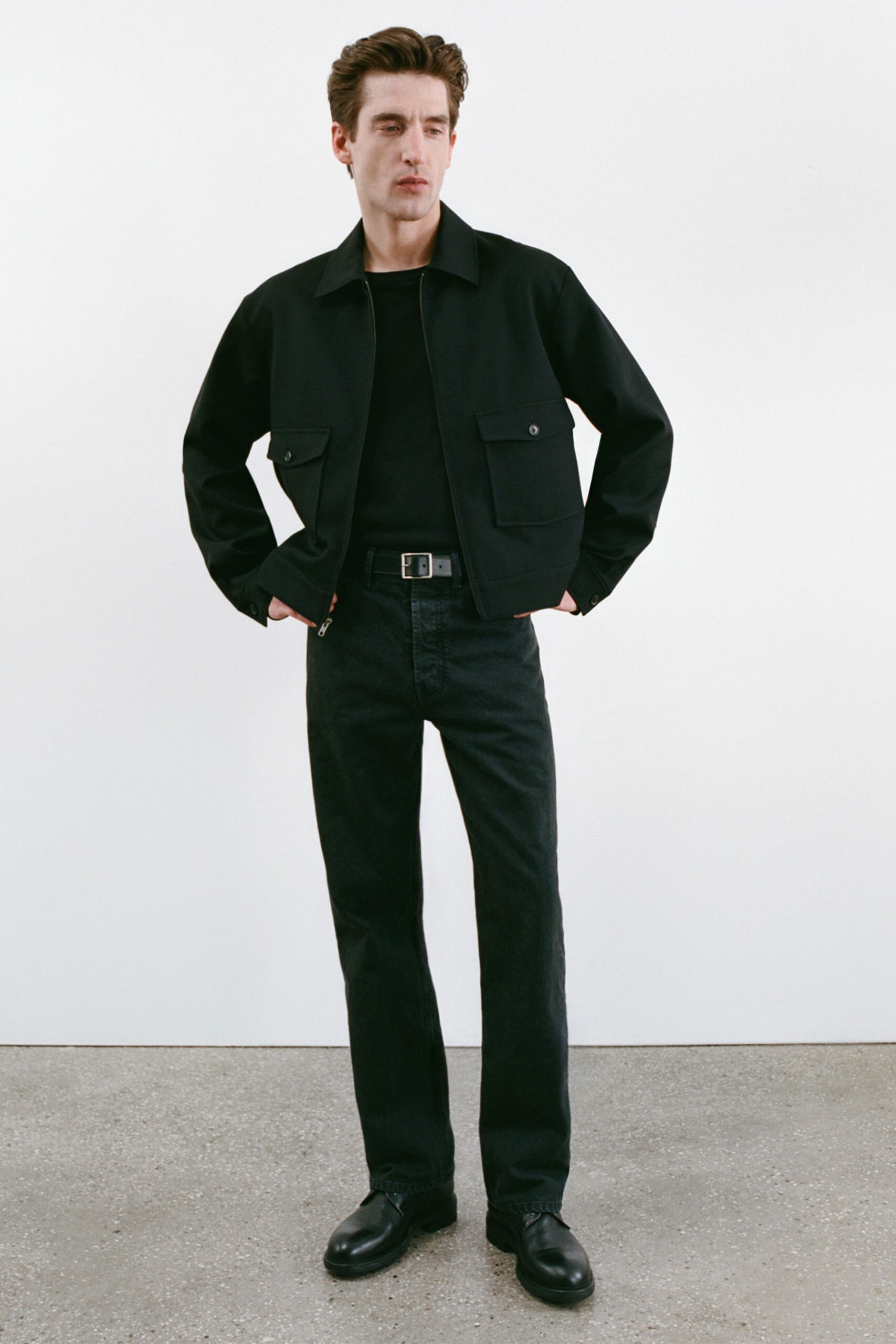 black jacket and pants outfit