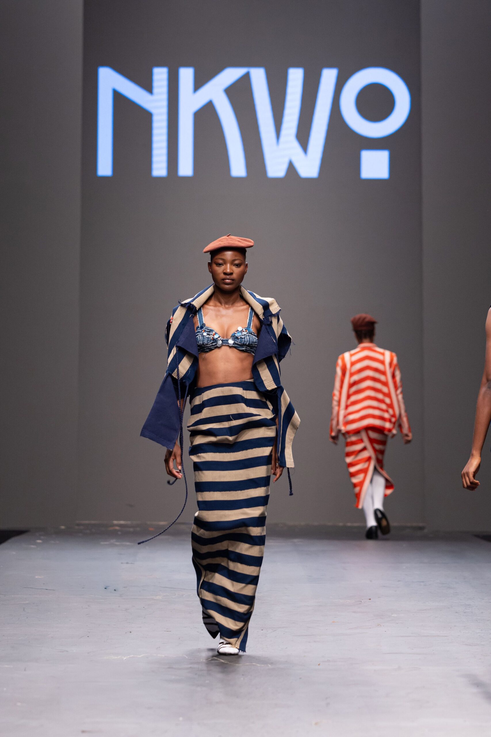 blue and white striped top and skirt