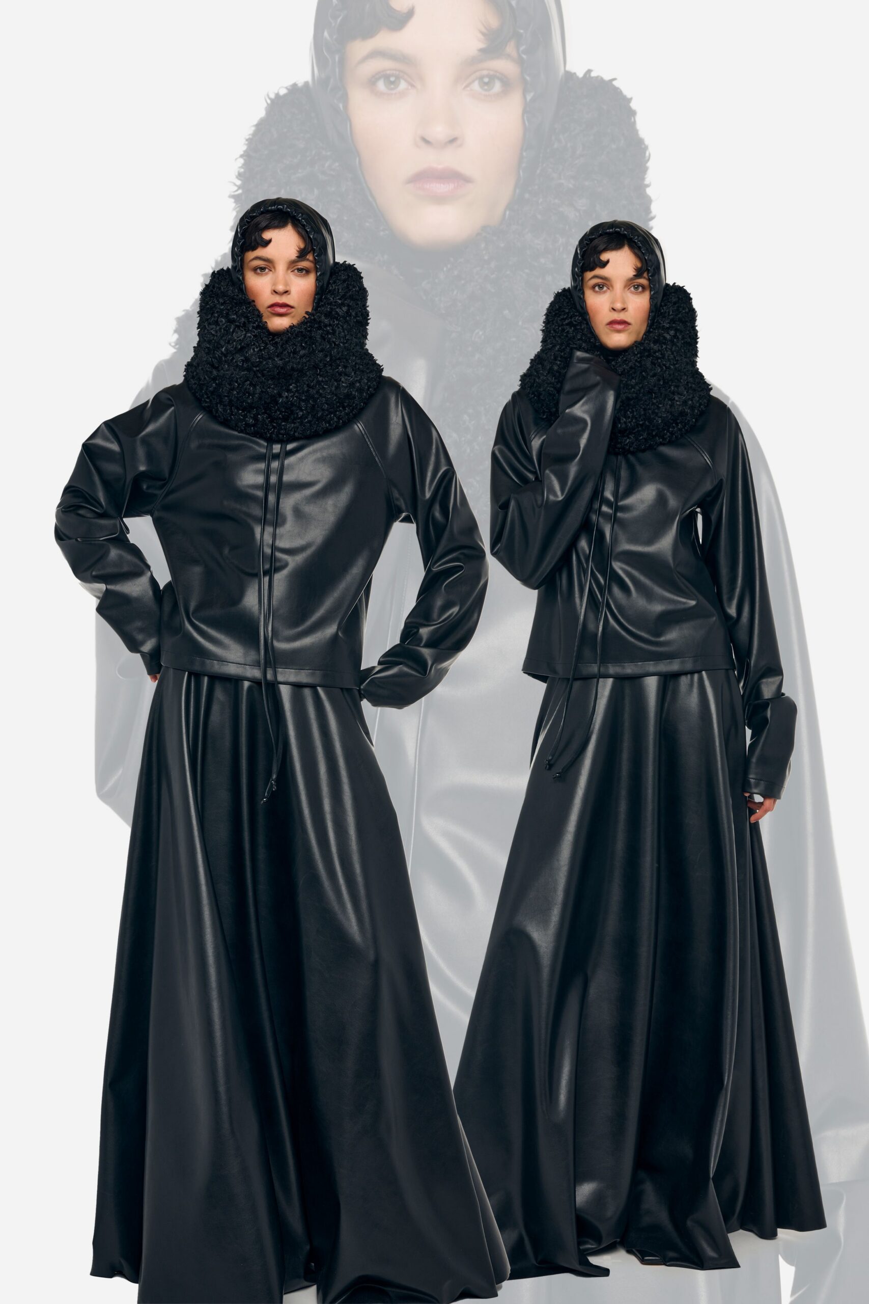 black leather fitted flared maxi skirt