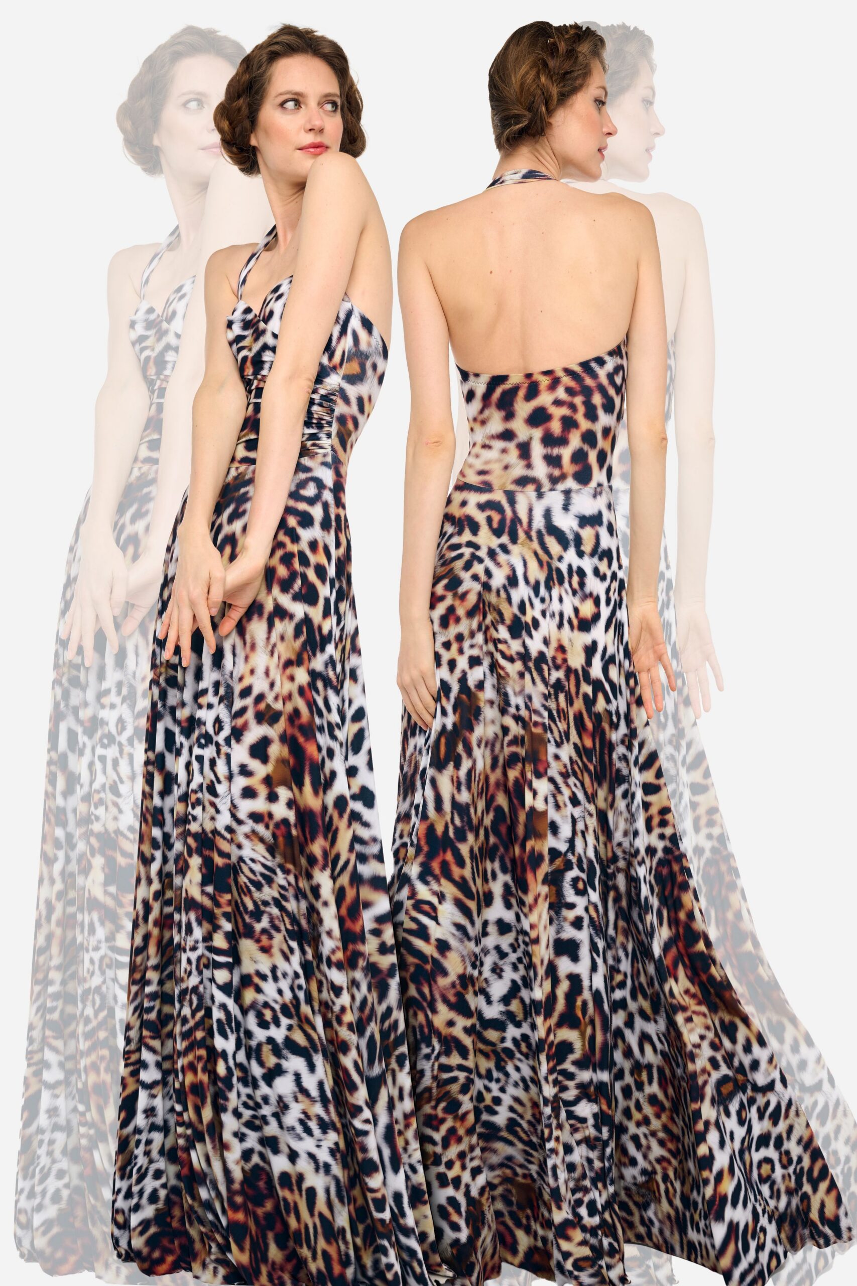multi-colored silk halter gown