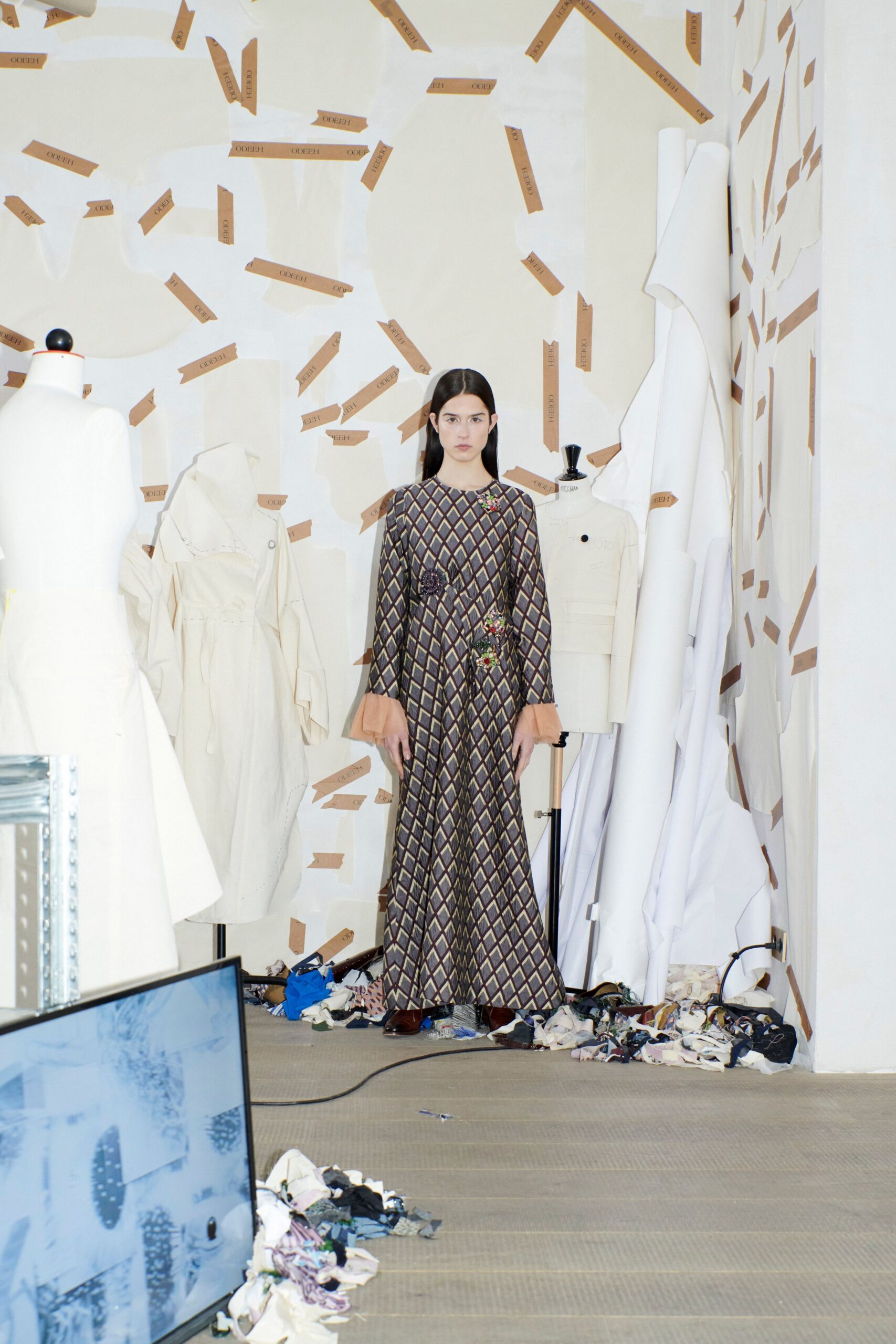 brown and beige printed maxi dress