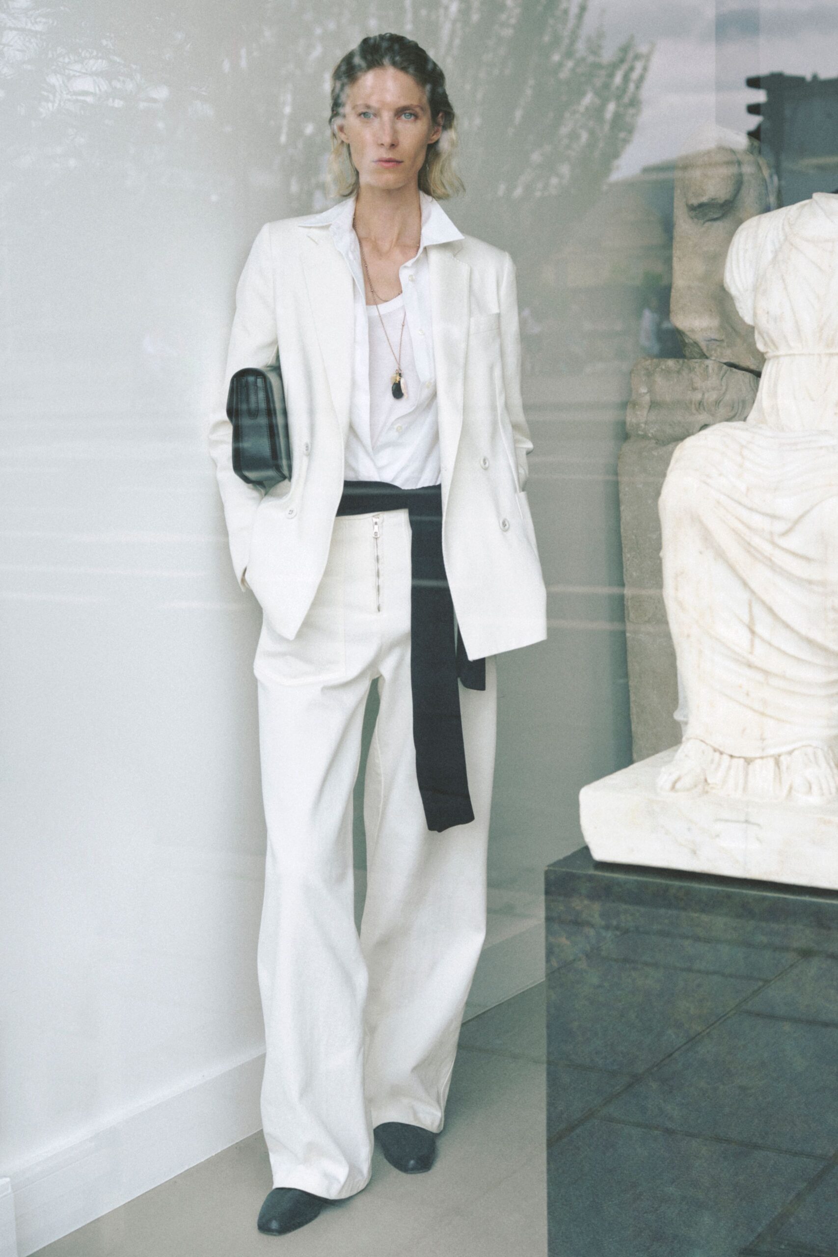 white tailored blazer and pants