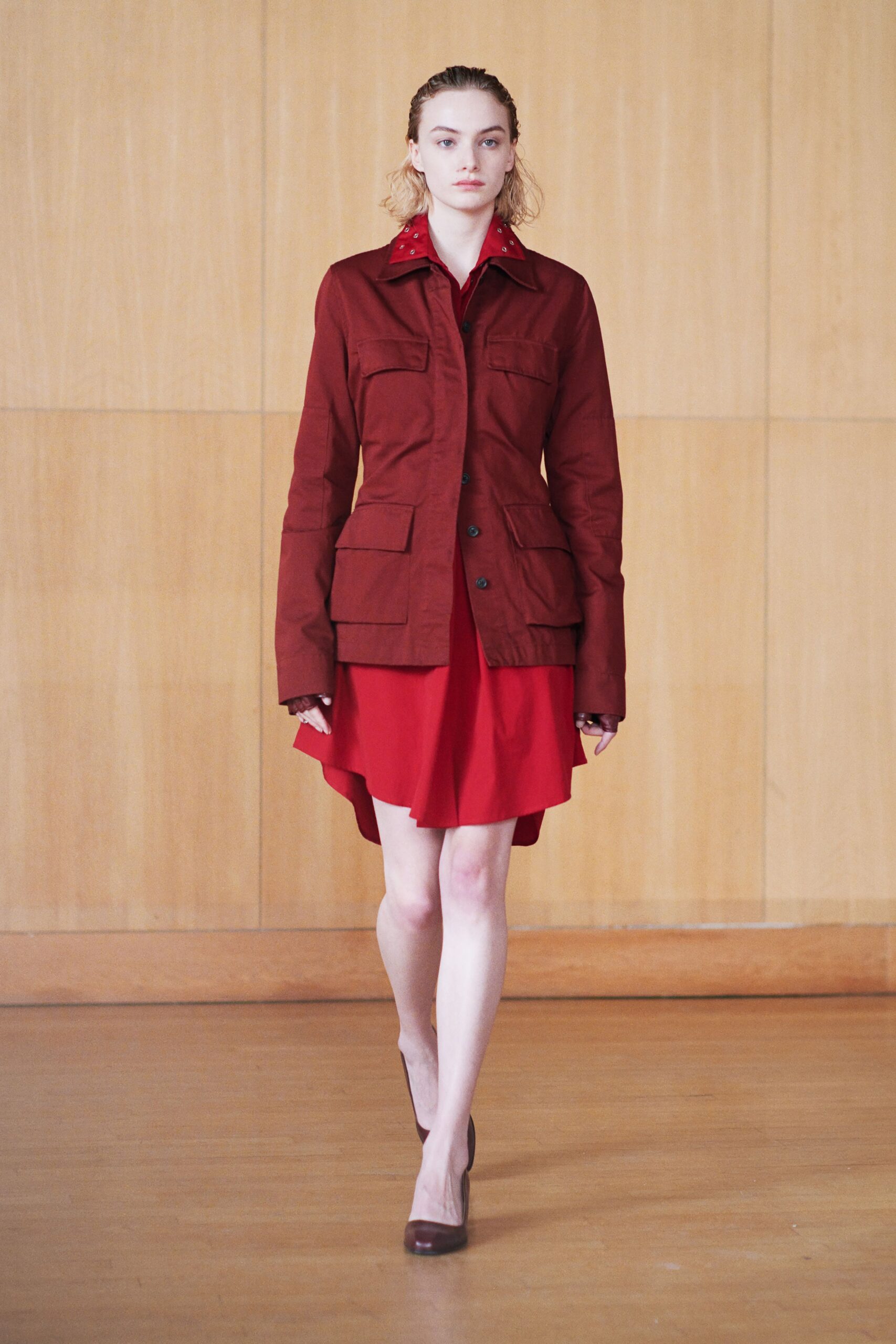 red cotton sleeveless v-neck fitted mini dress