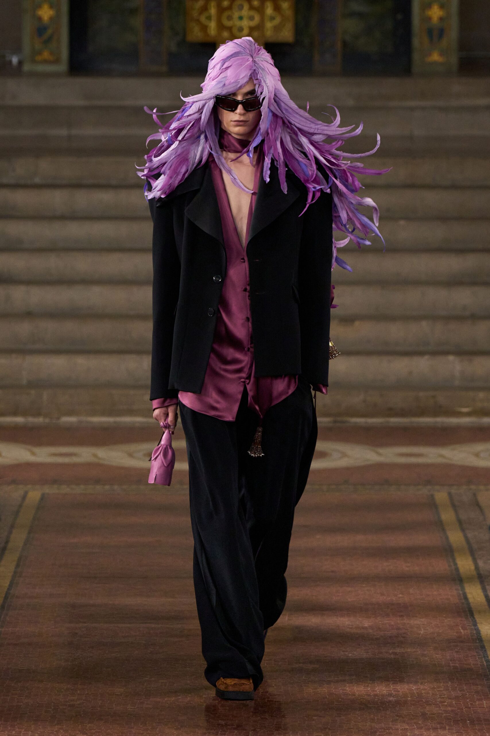 purple long-sleeve collared relaxed shirt