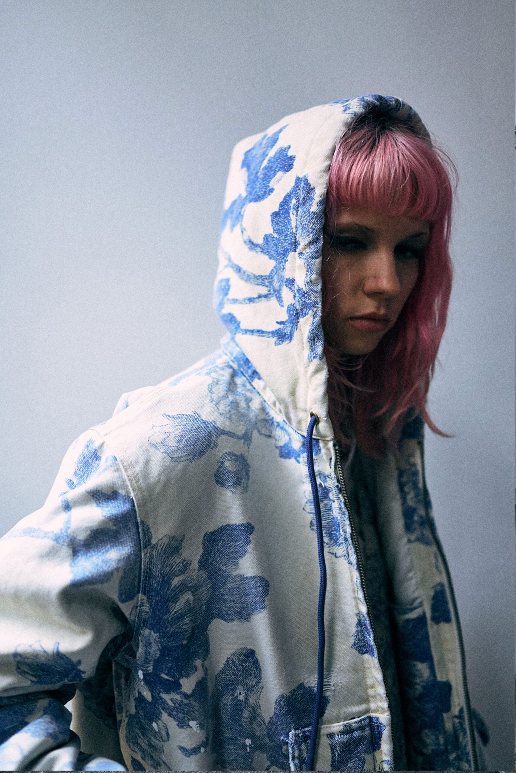 floral print relaxed hooded jacket