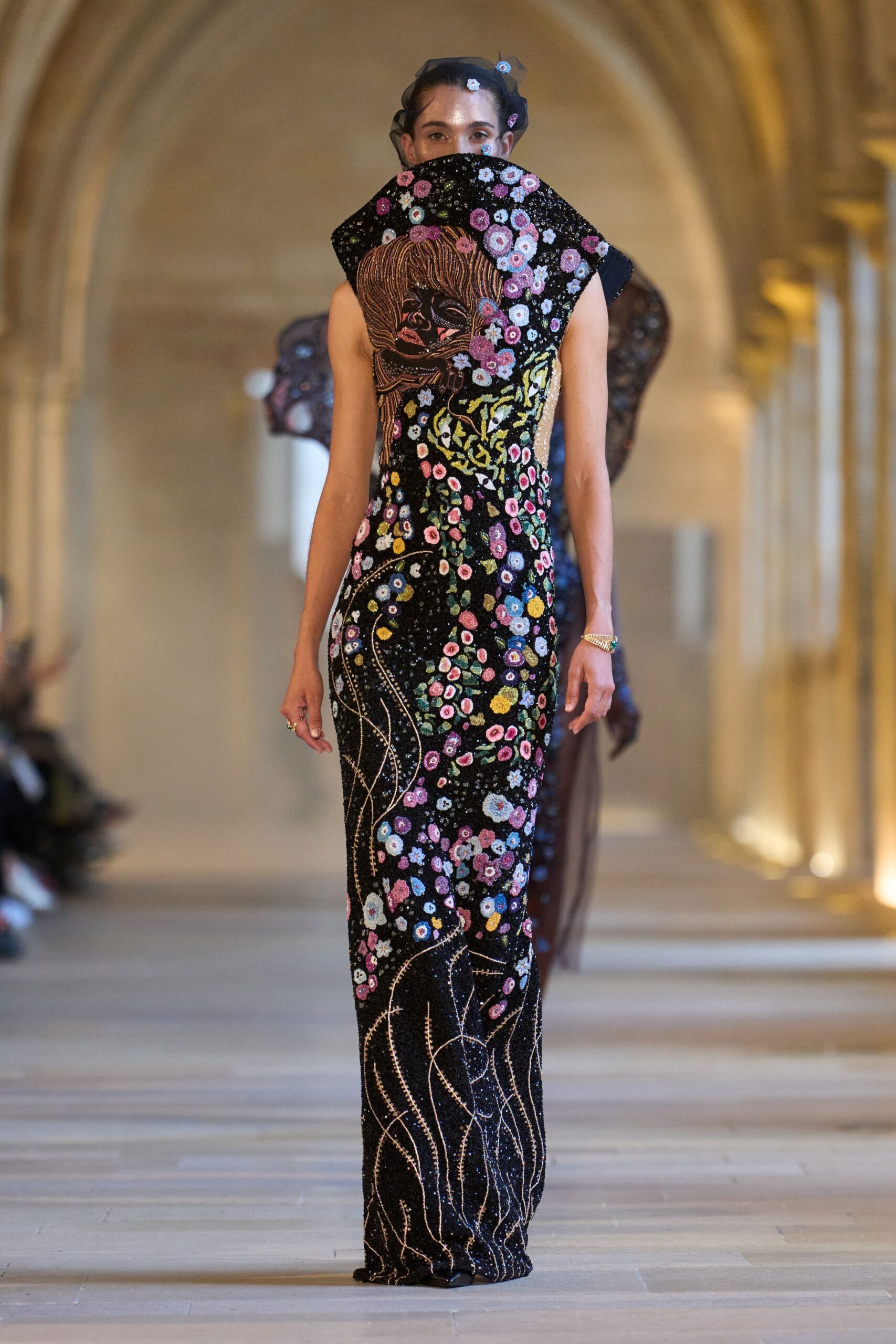 black embroidered maxi gown