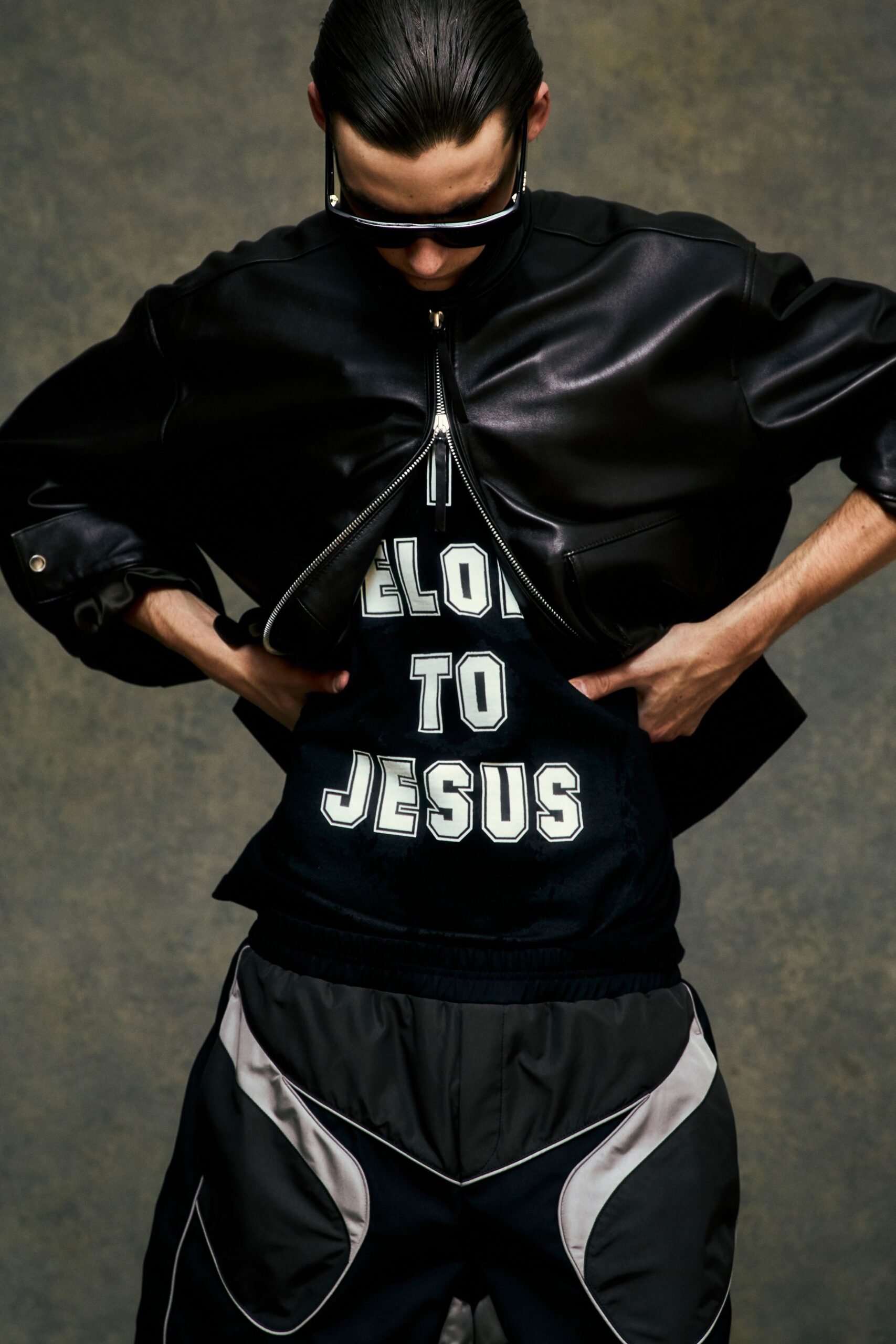 black leather jacket with t-shirt