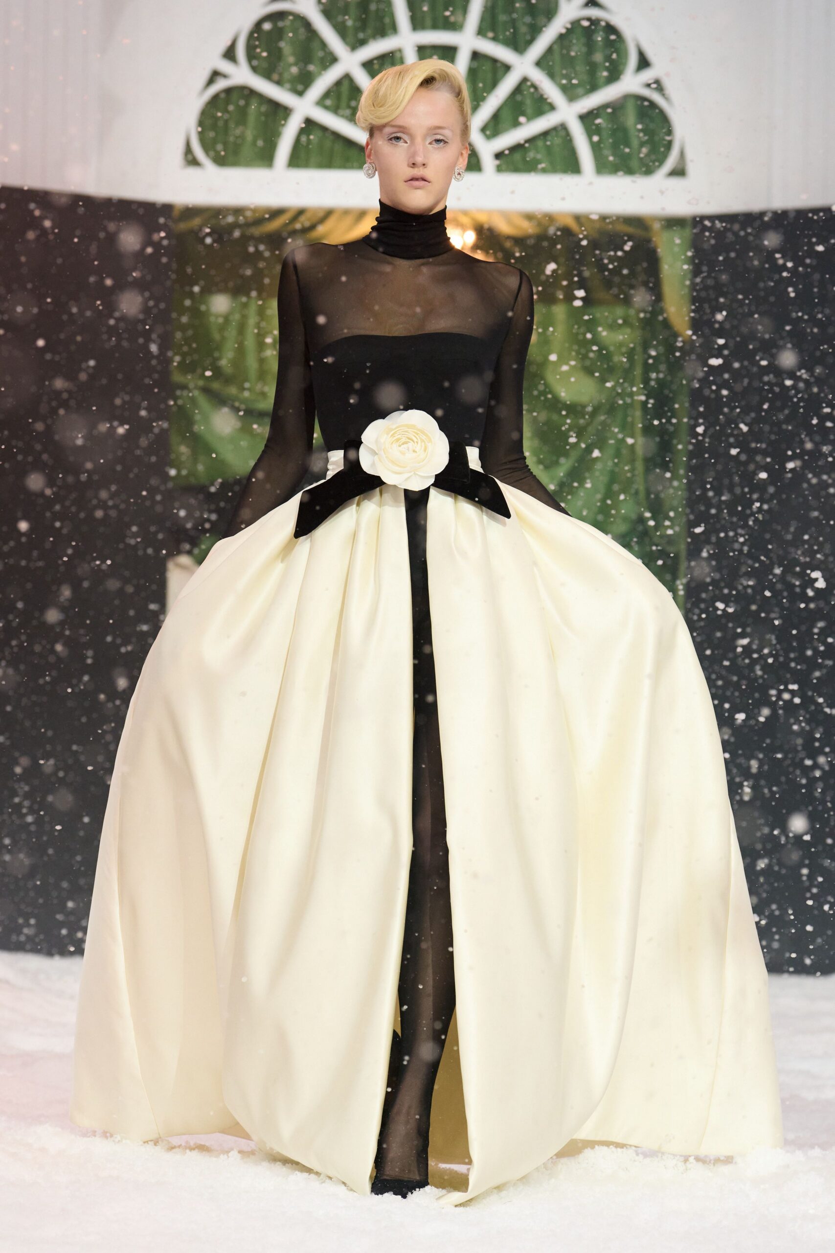 black and white sheer gown