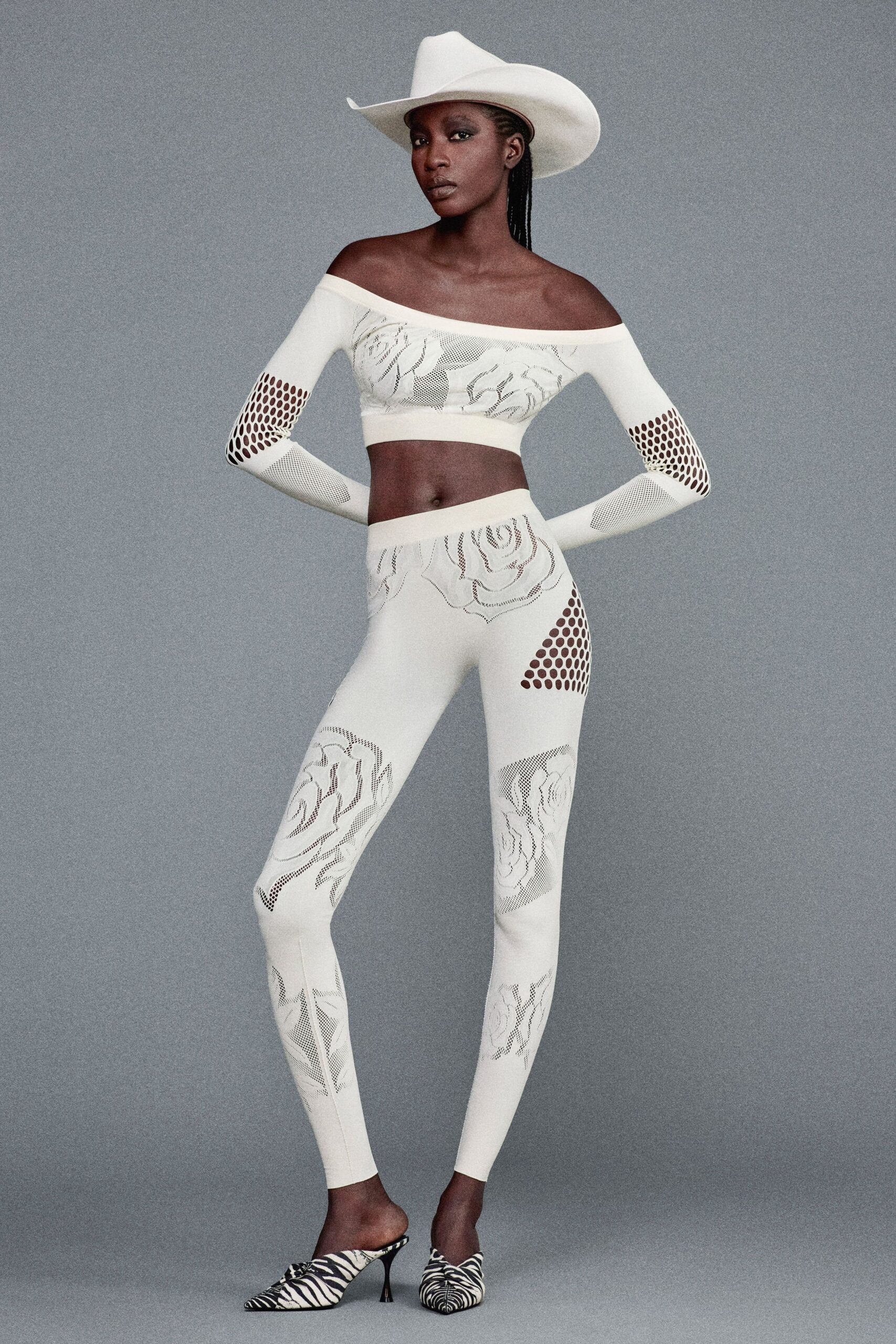 white cotton off-shoulder long-sleeve fitted embroidered cropped crop-top