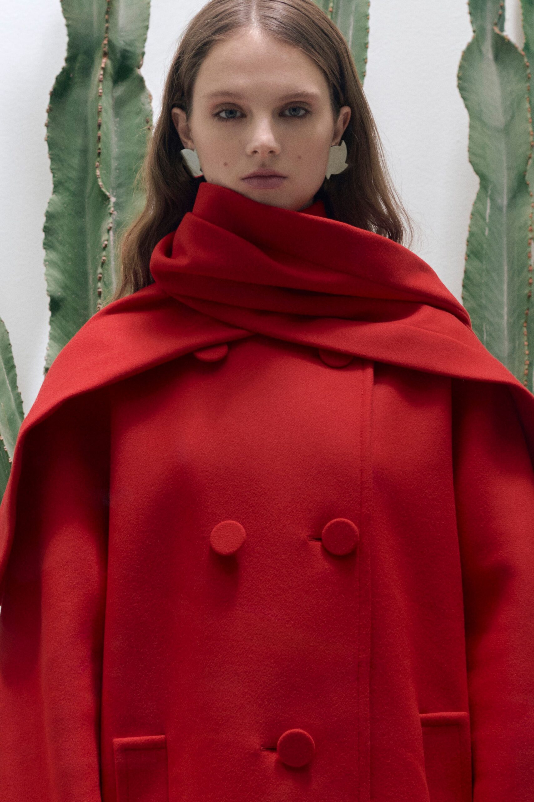 red wool relaxed cape