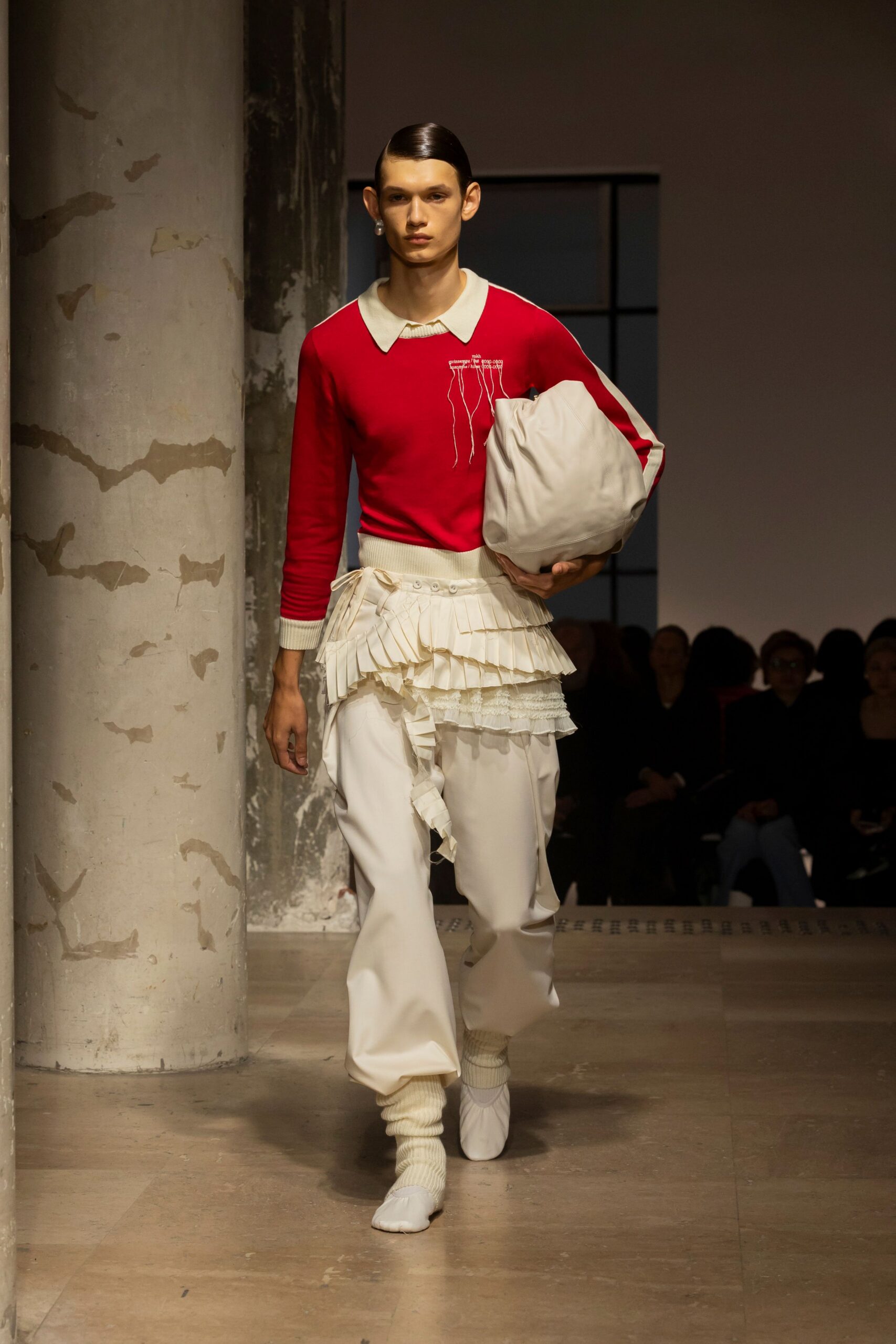 red cotton long-sleeve collared fitted embroidered sweater