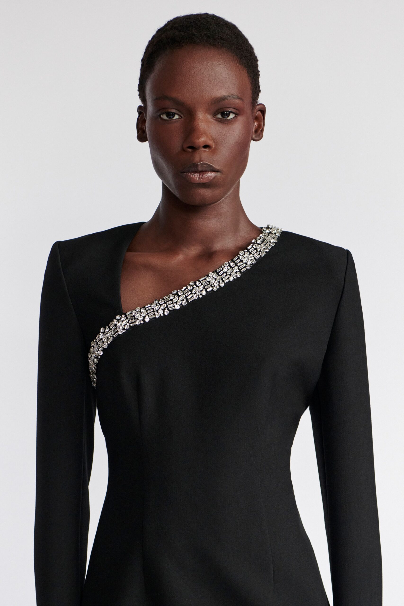 black fitted long-sleeve dress