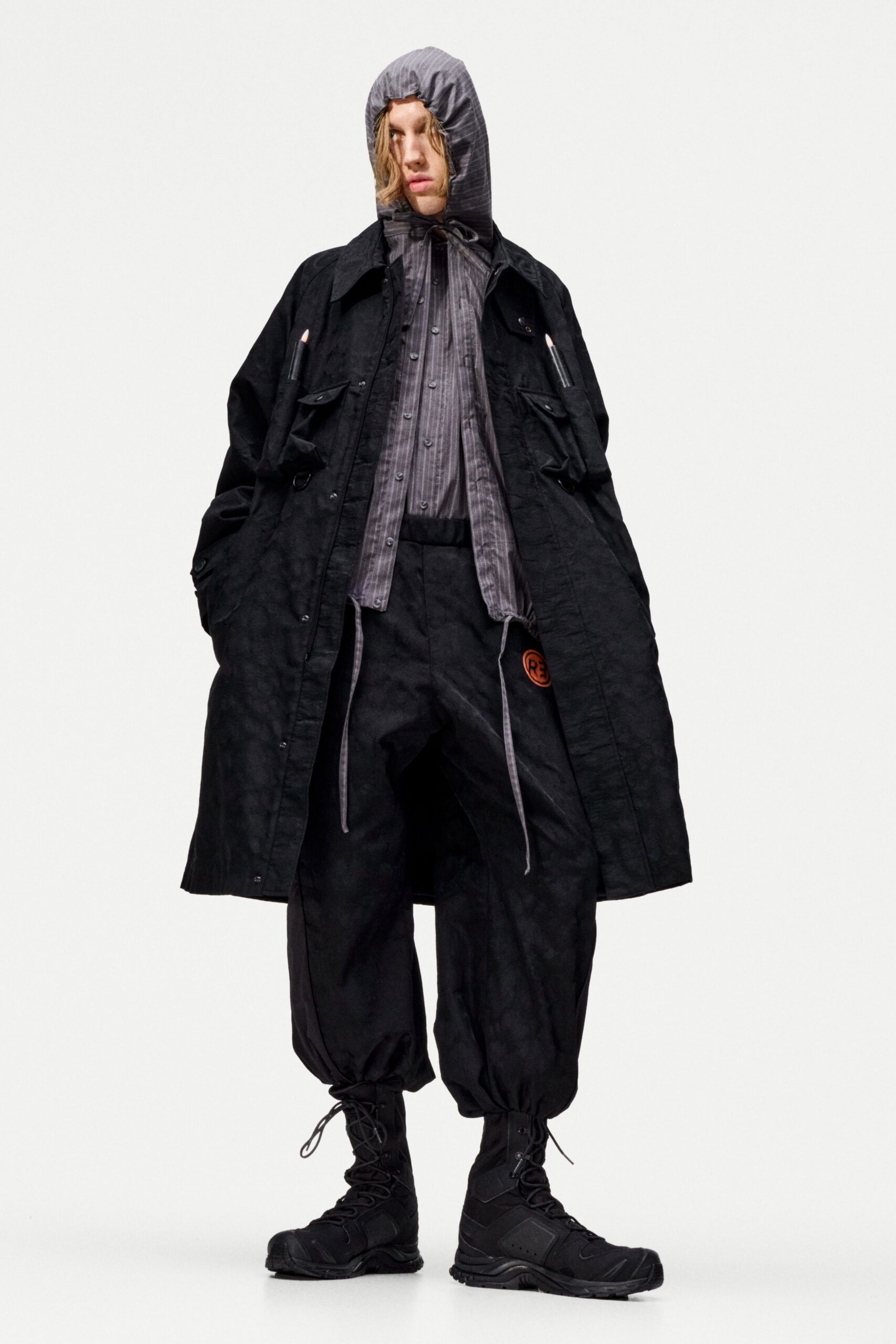 black oversized coat with hood