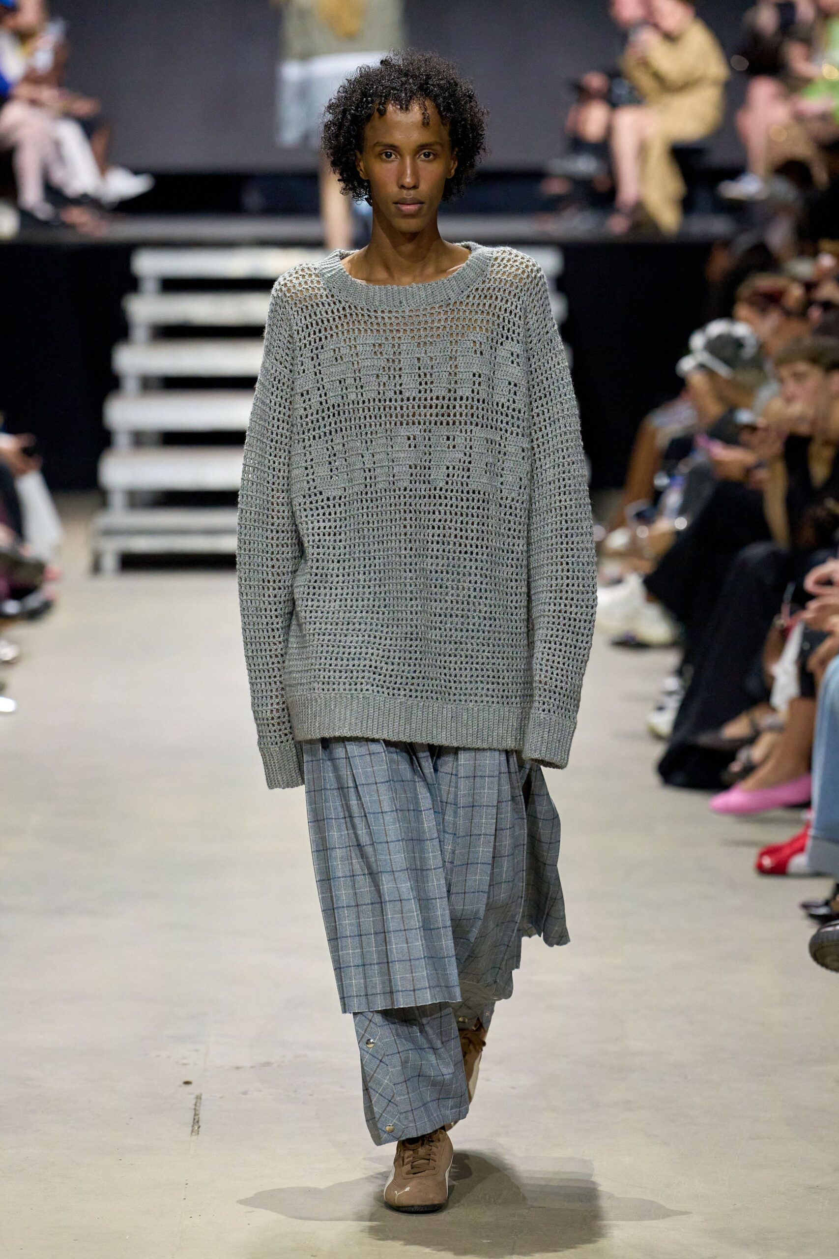 gray cotton long-sleeve scoop-neck oversized sweater