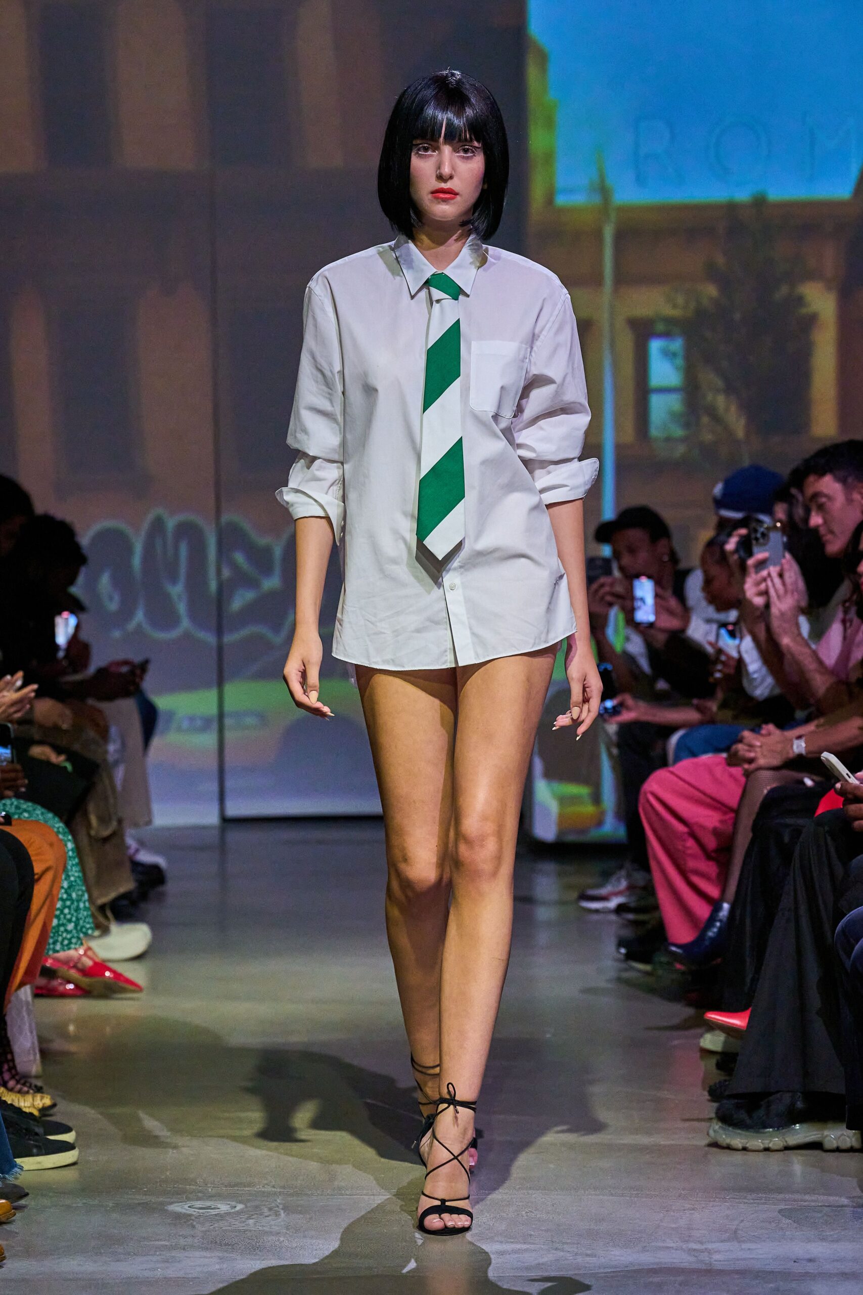 white cotton long-sleeve collared oversized short shirt