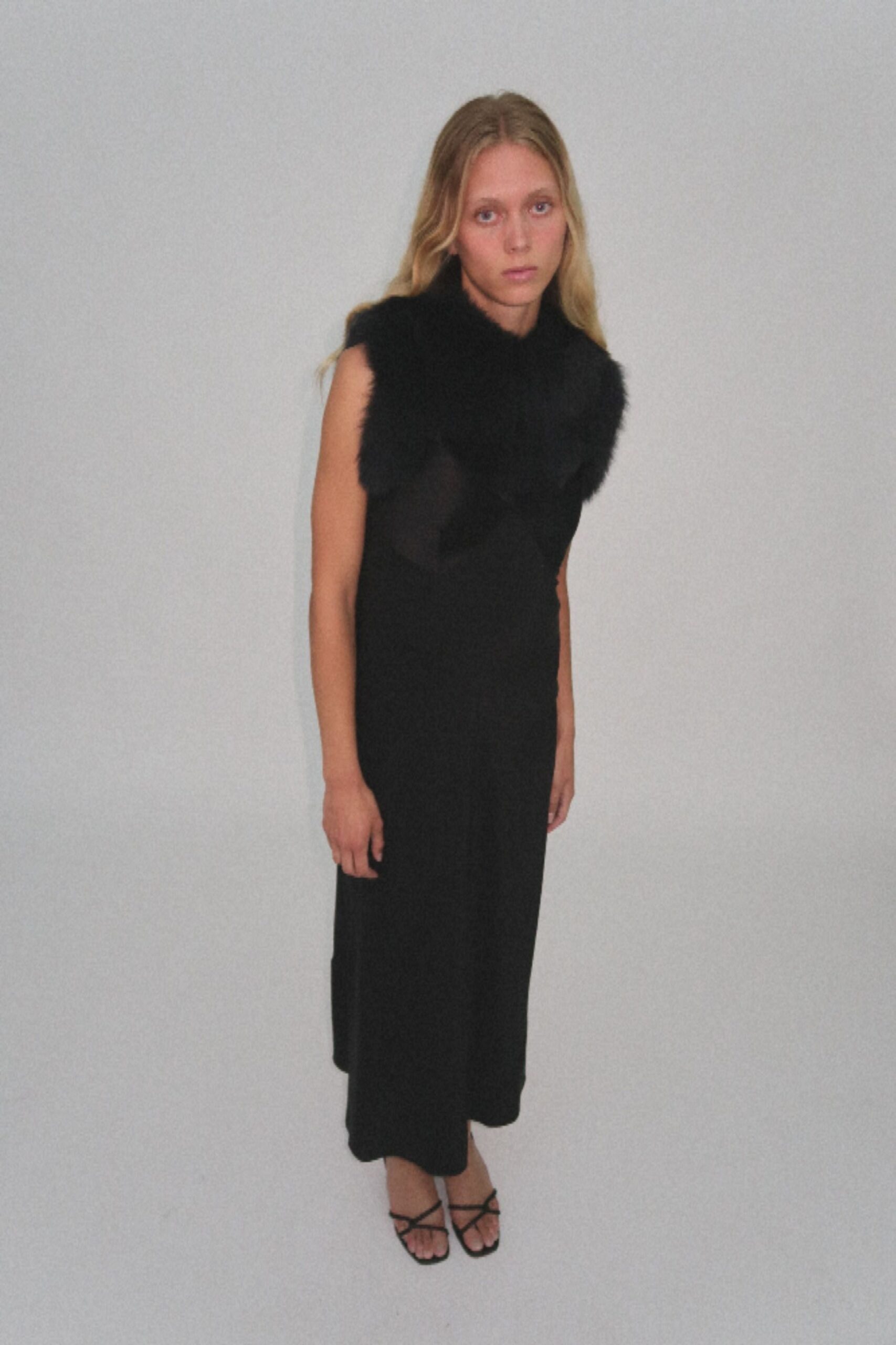 black silk sleeveless maxi dress