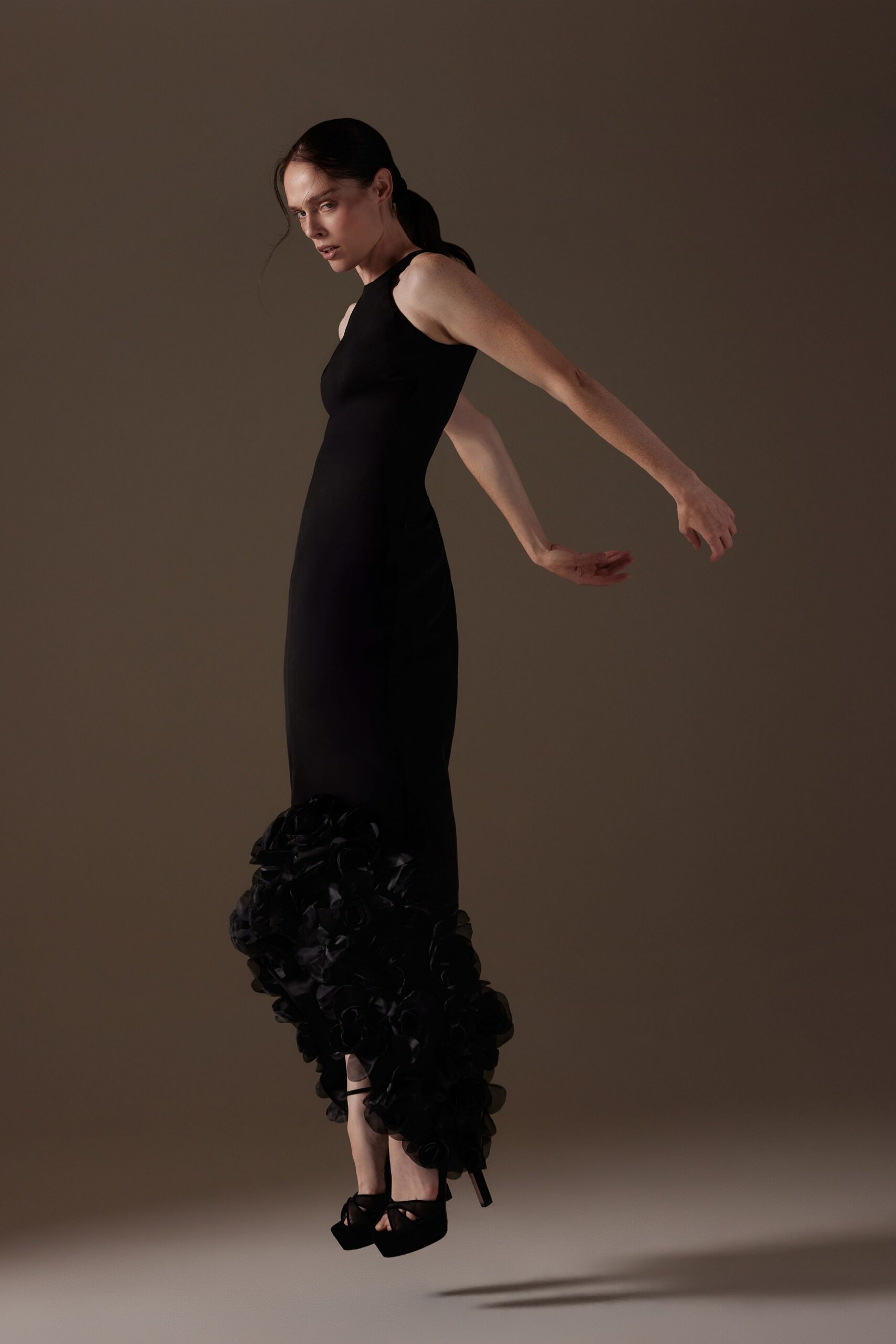 black silk sleeveless gown