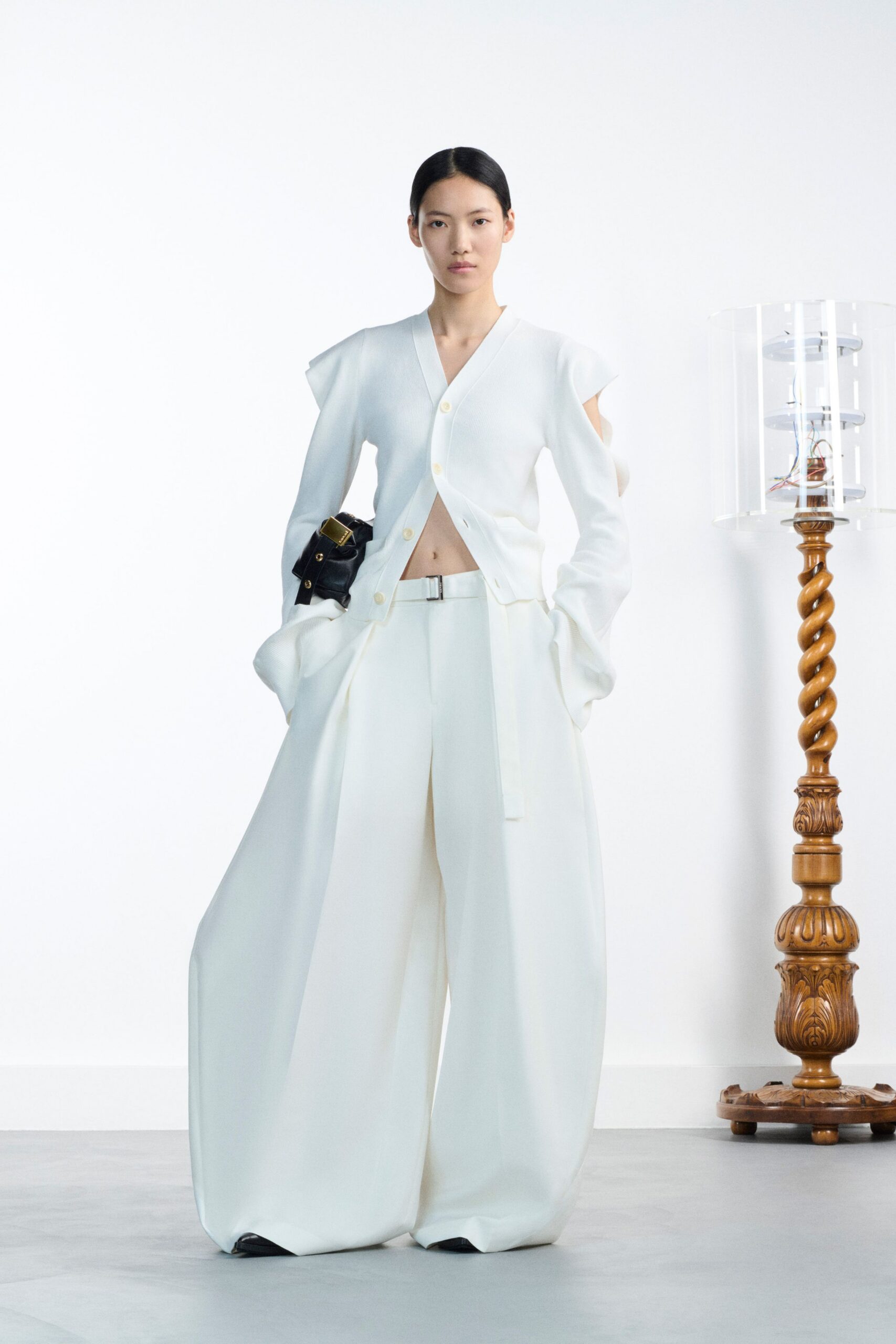 white cotton long-sleeve collared relaxed buttoned top