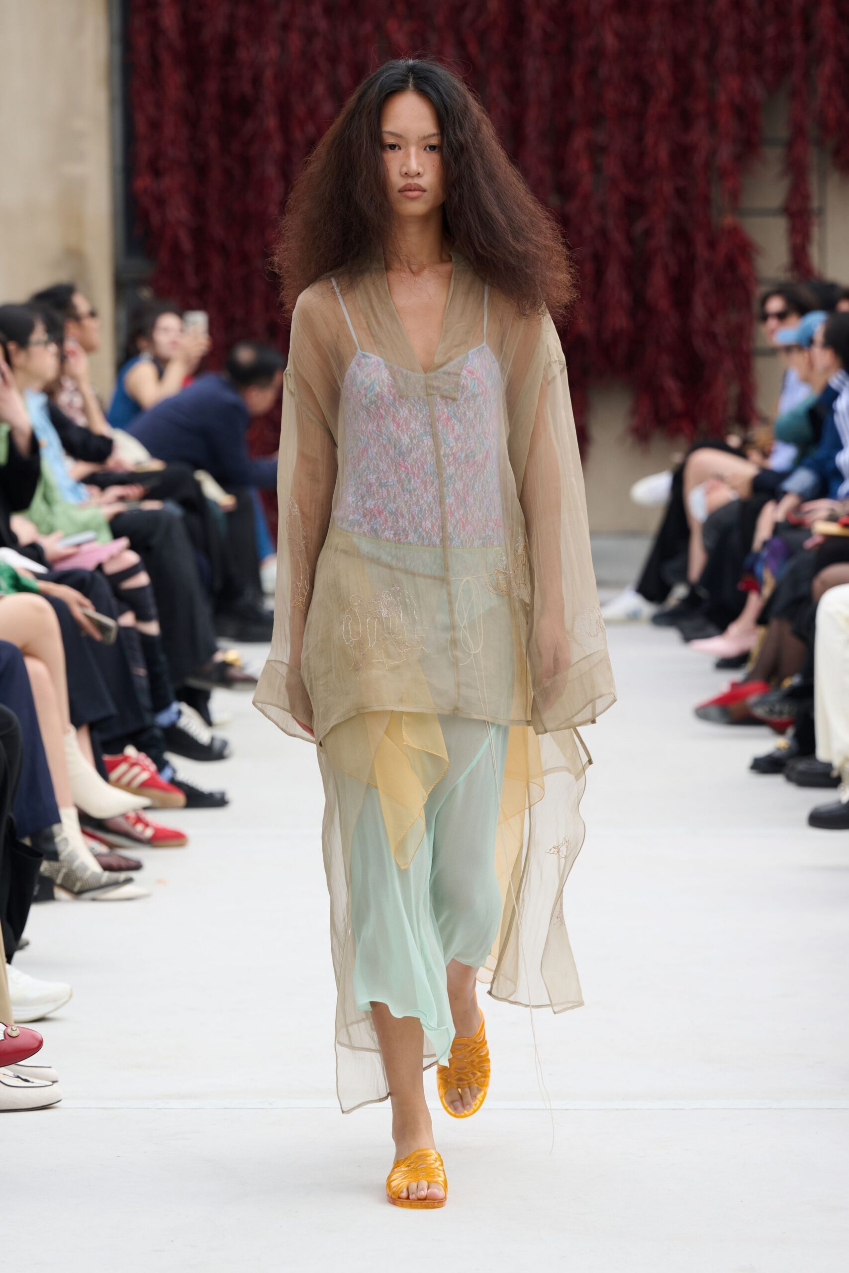 beige chiffon layered dress