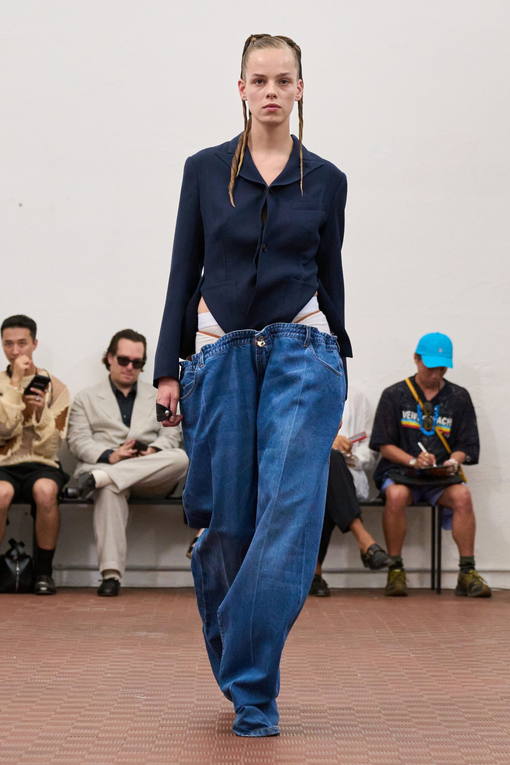 blue relaxed shirt and denim pants