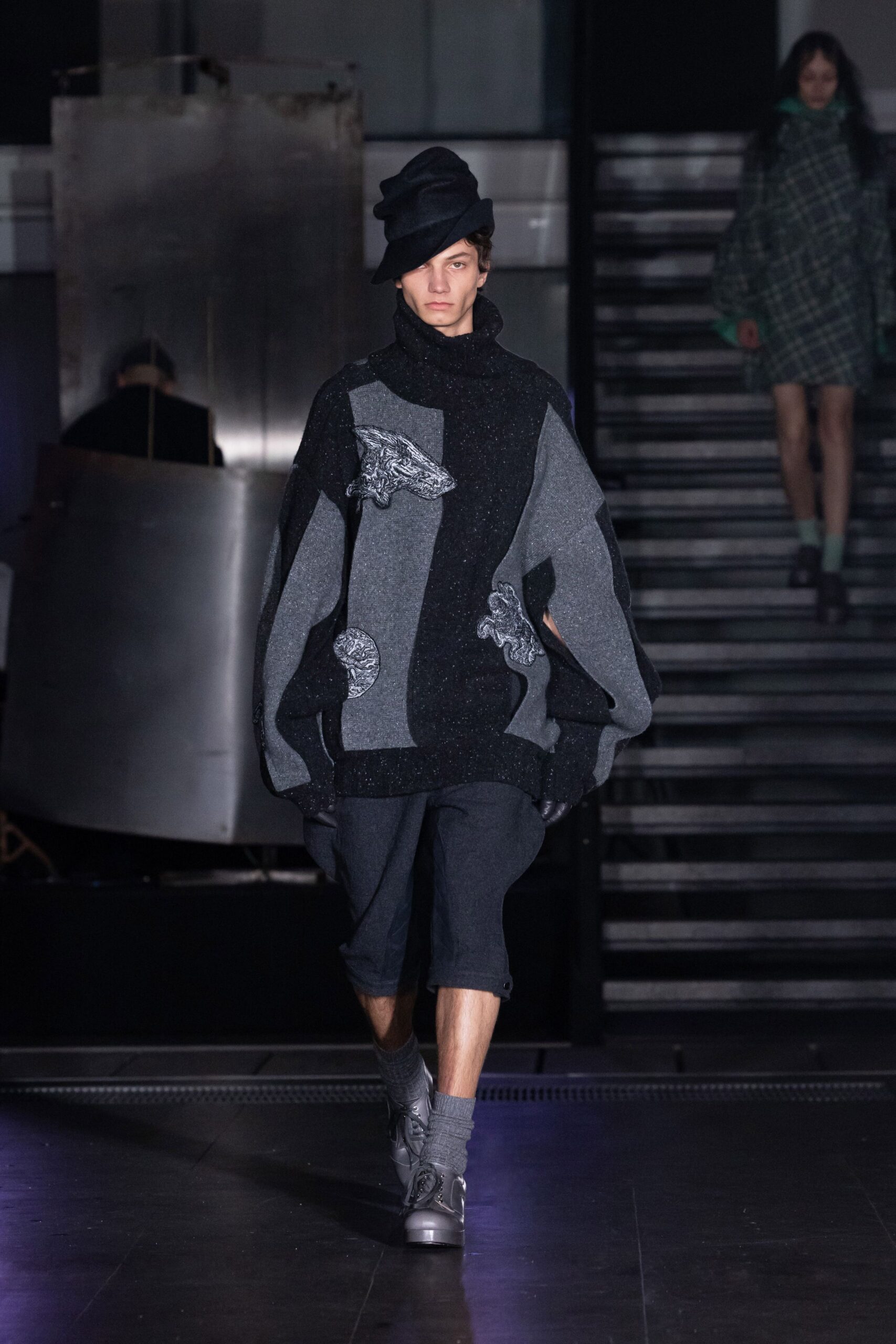 black wool long-sleeve high-neck oversized embroidered sweater