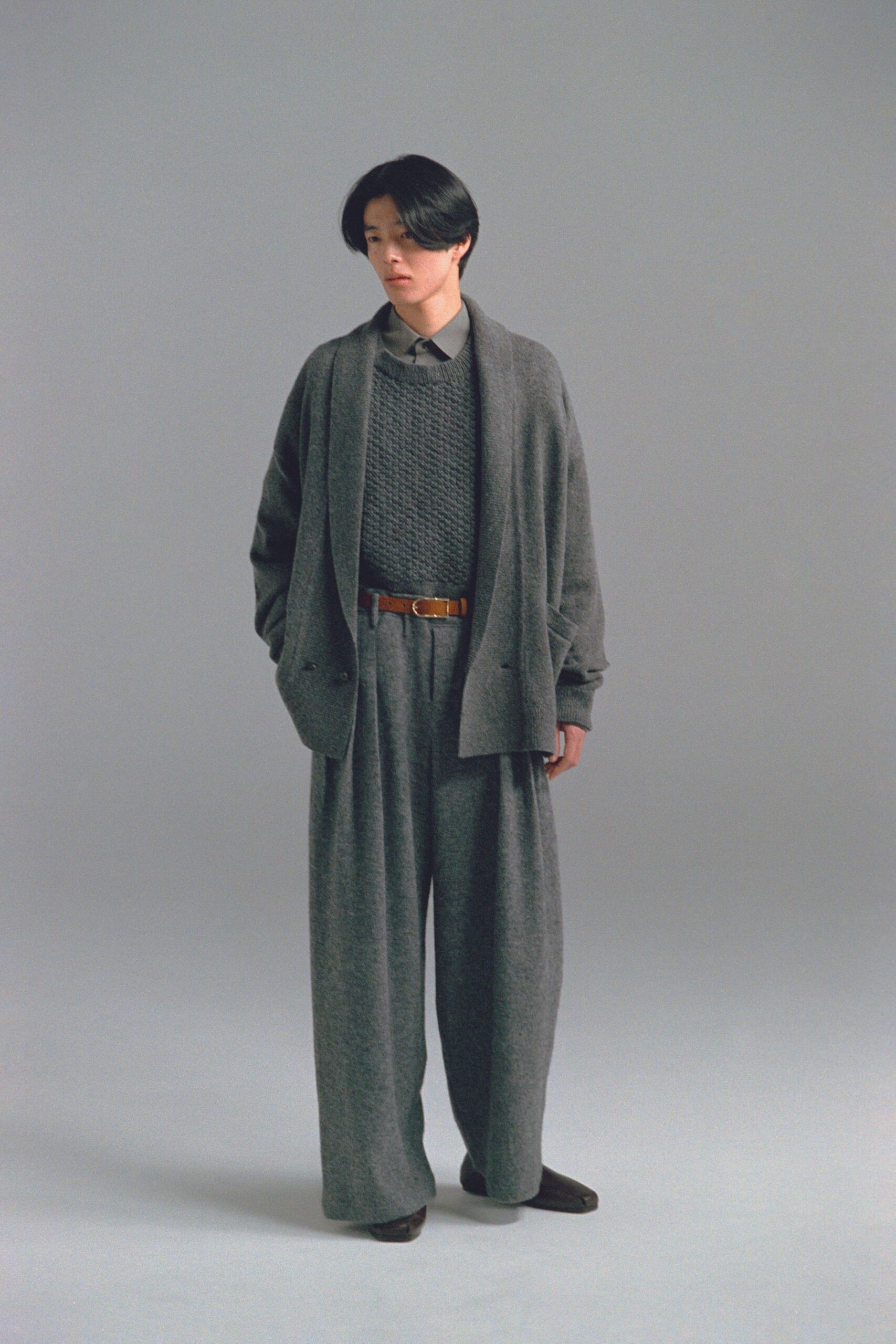 gray wool relaxed high-waisted wide-leg pants