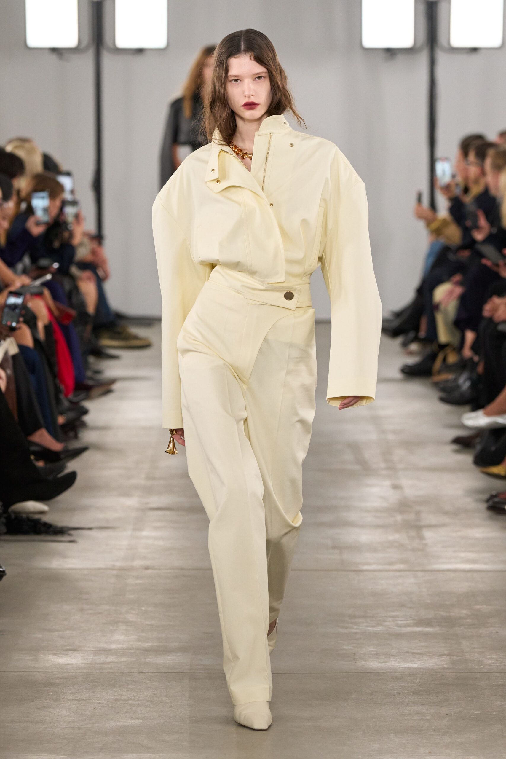 yellow cotton long-sleeve collared oversized buttoned jacket