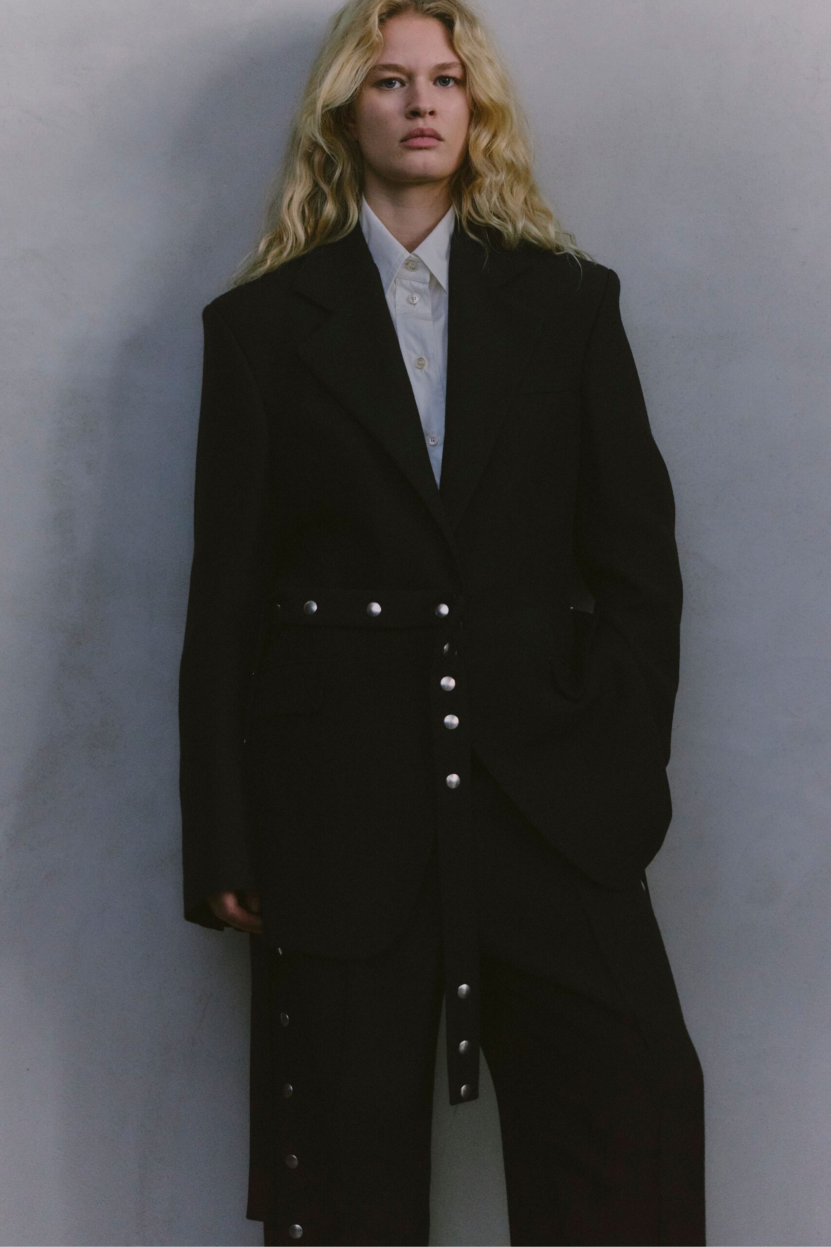 black wool relaxed zippered pants
