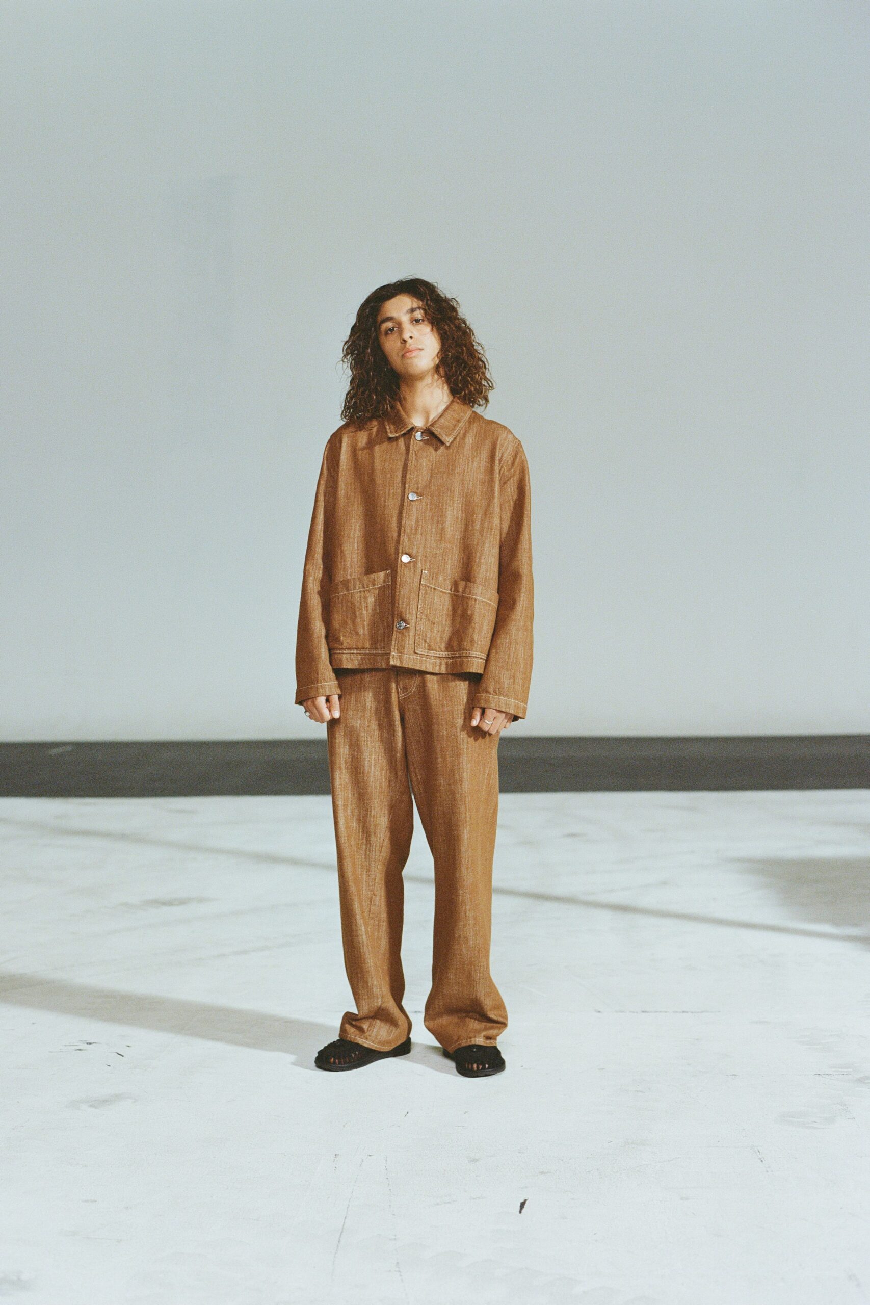 brown relaxed jacket and pants