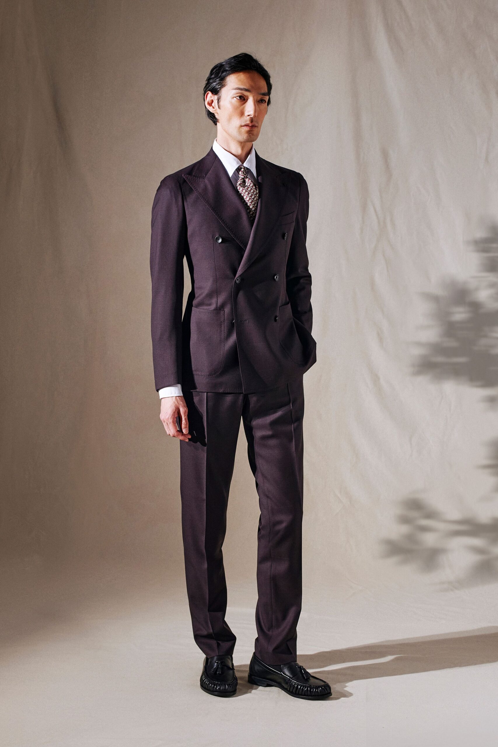 purple wool tailored straight-leg pants