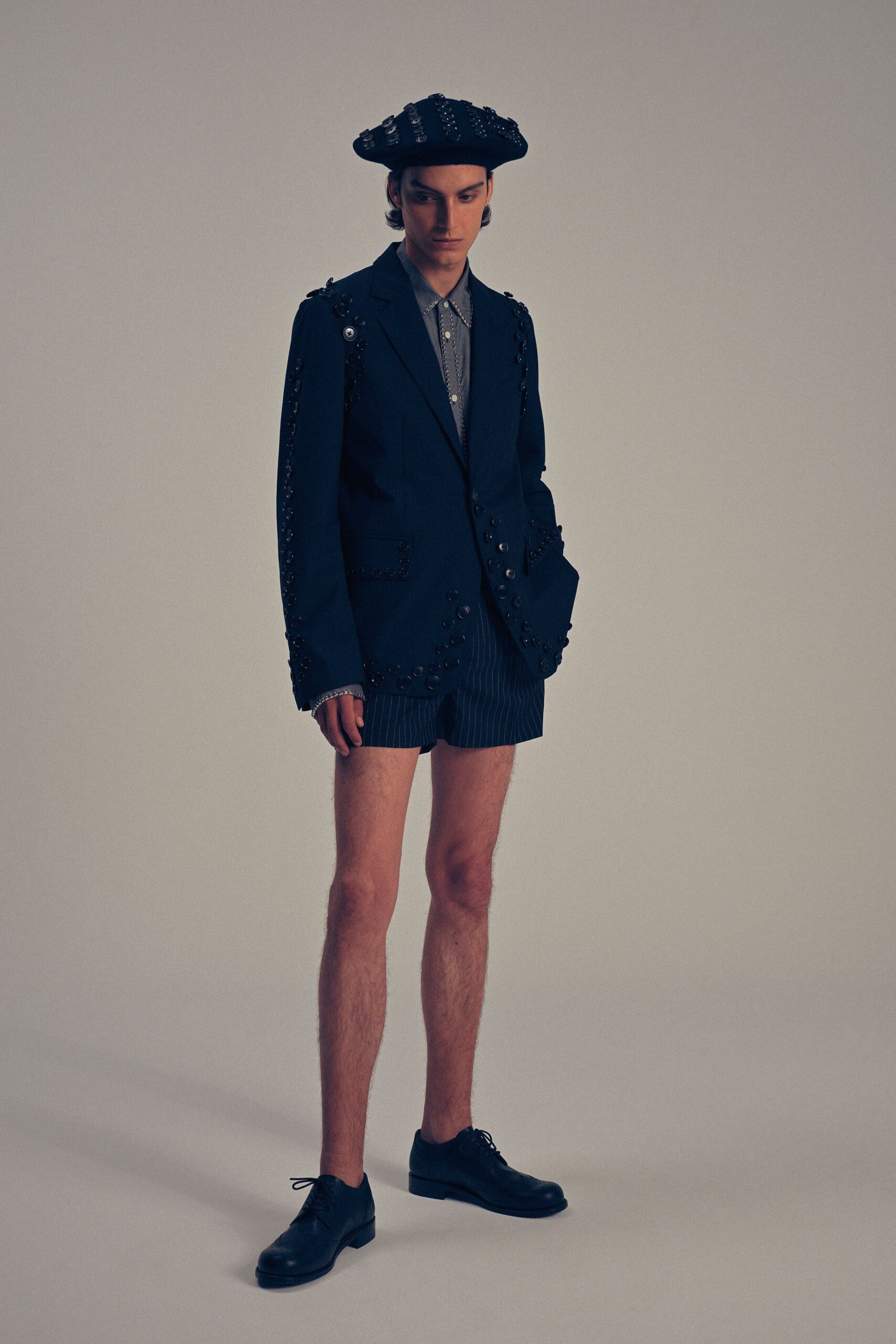 black tailored blazer with shorts