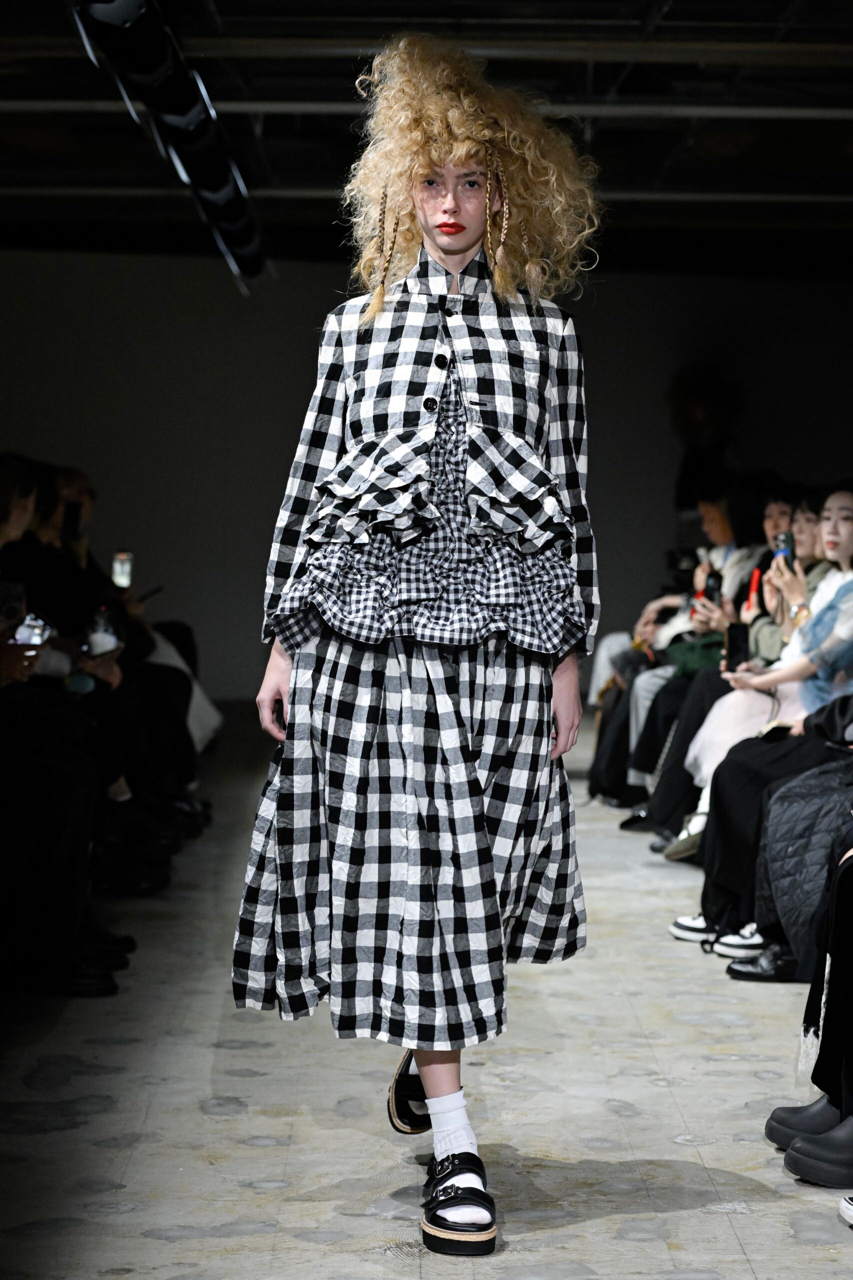 black and white checked top and skirt